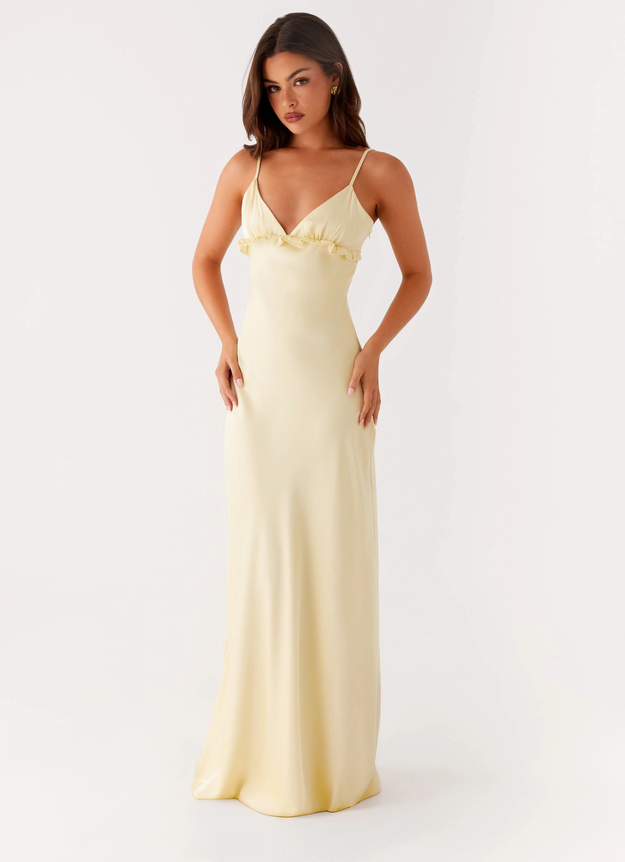 Smooth Finish Gemstone-Detail Elona Maxi Dress - Baby Yellow