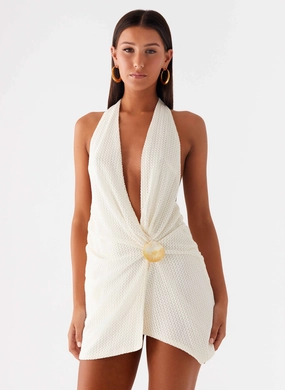 Abstract Pattern Eleanora Plunge Mini Dress - Ivory