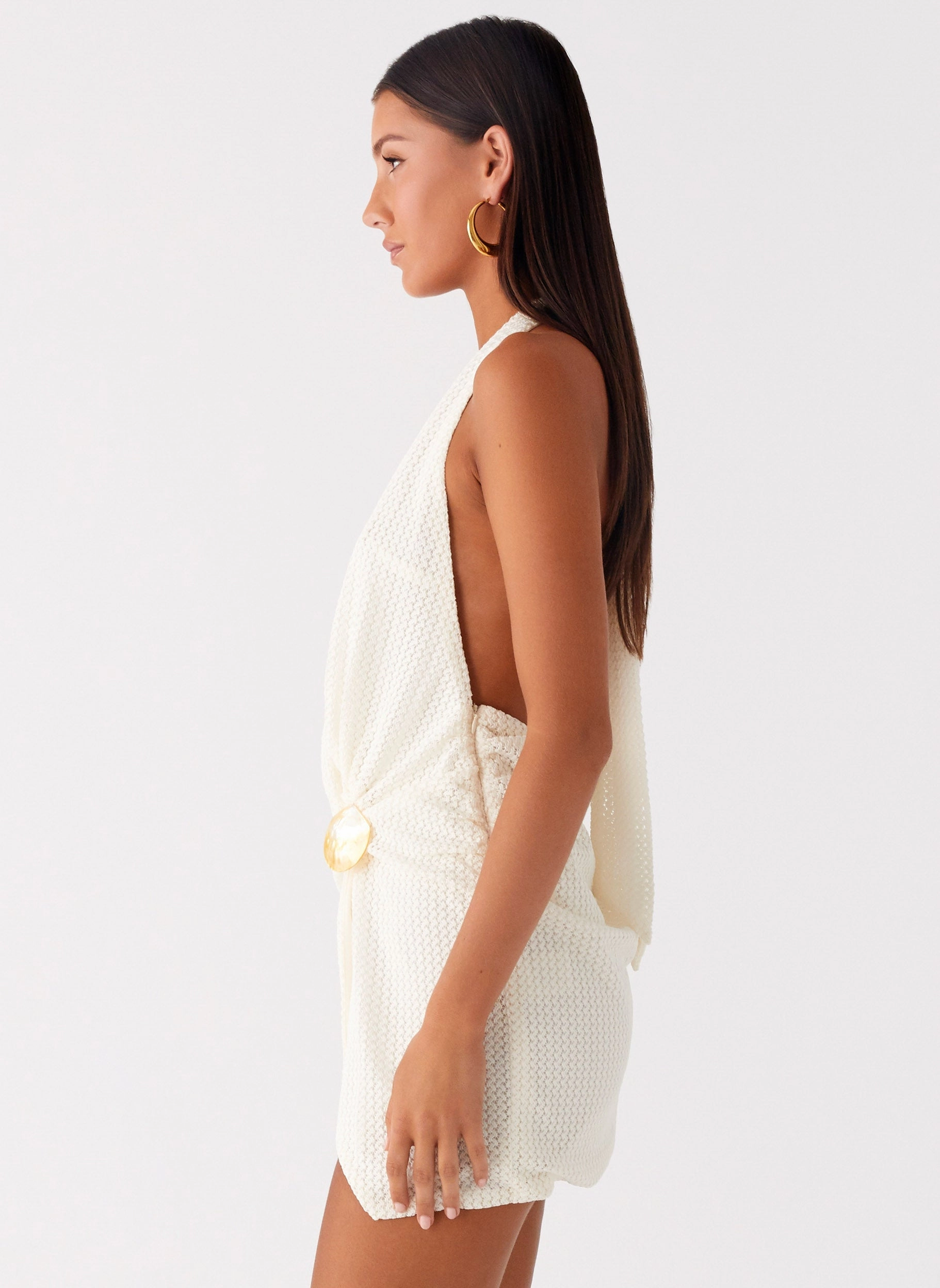 Soft Detail Eleanora Plunge Mini Dress - Ivory