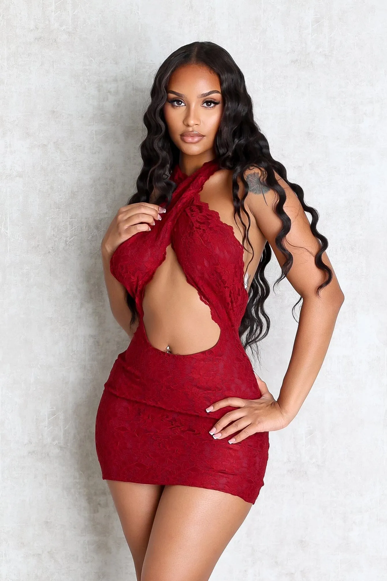 Loose Fit Kind Light Esmee Cross Halter Neck Mini Dress