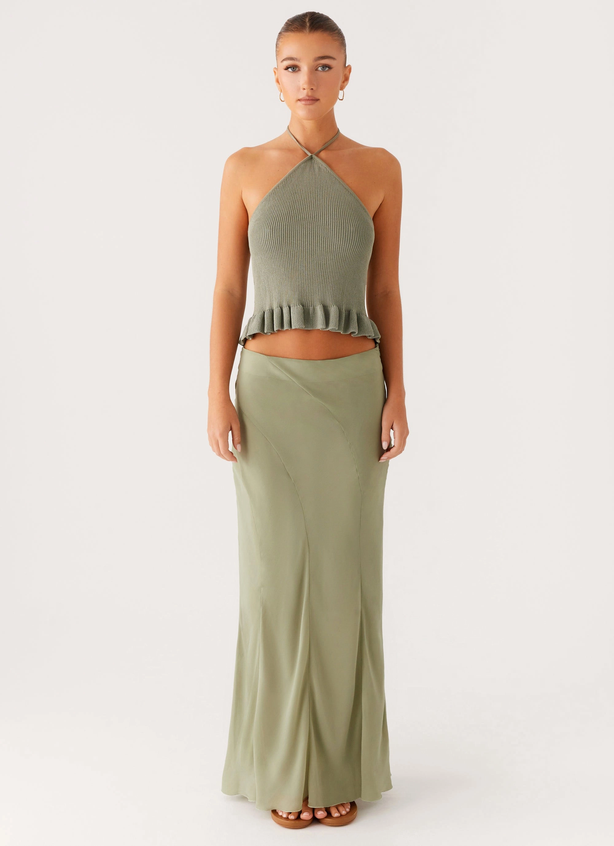 Maddox Maxi Skirt - Sage Office Appropriate Faux Leather