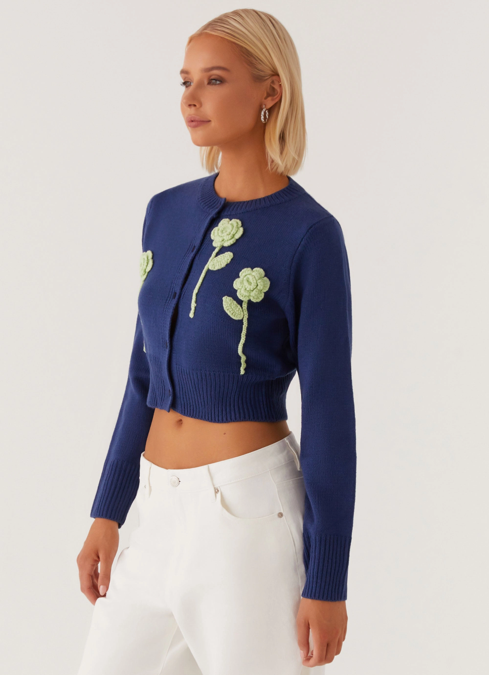 Everest Knit Cardigan - Navy Reinforced Shoulder Padding Subtle Texture