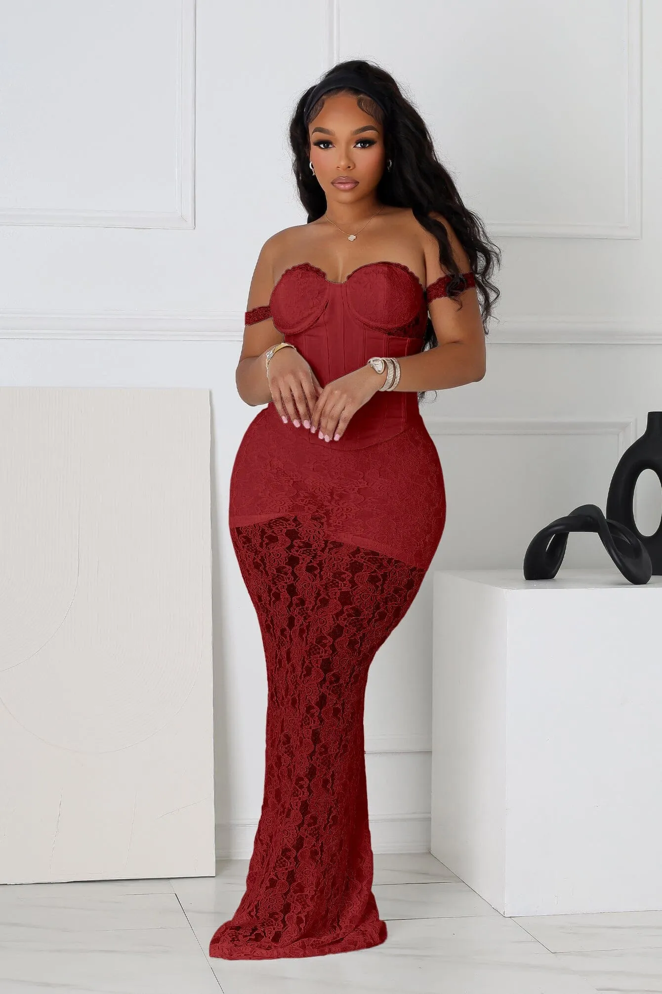 Maila Lace Corset Maxi Dress With Underwear Style Option