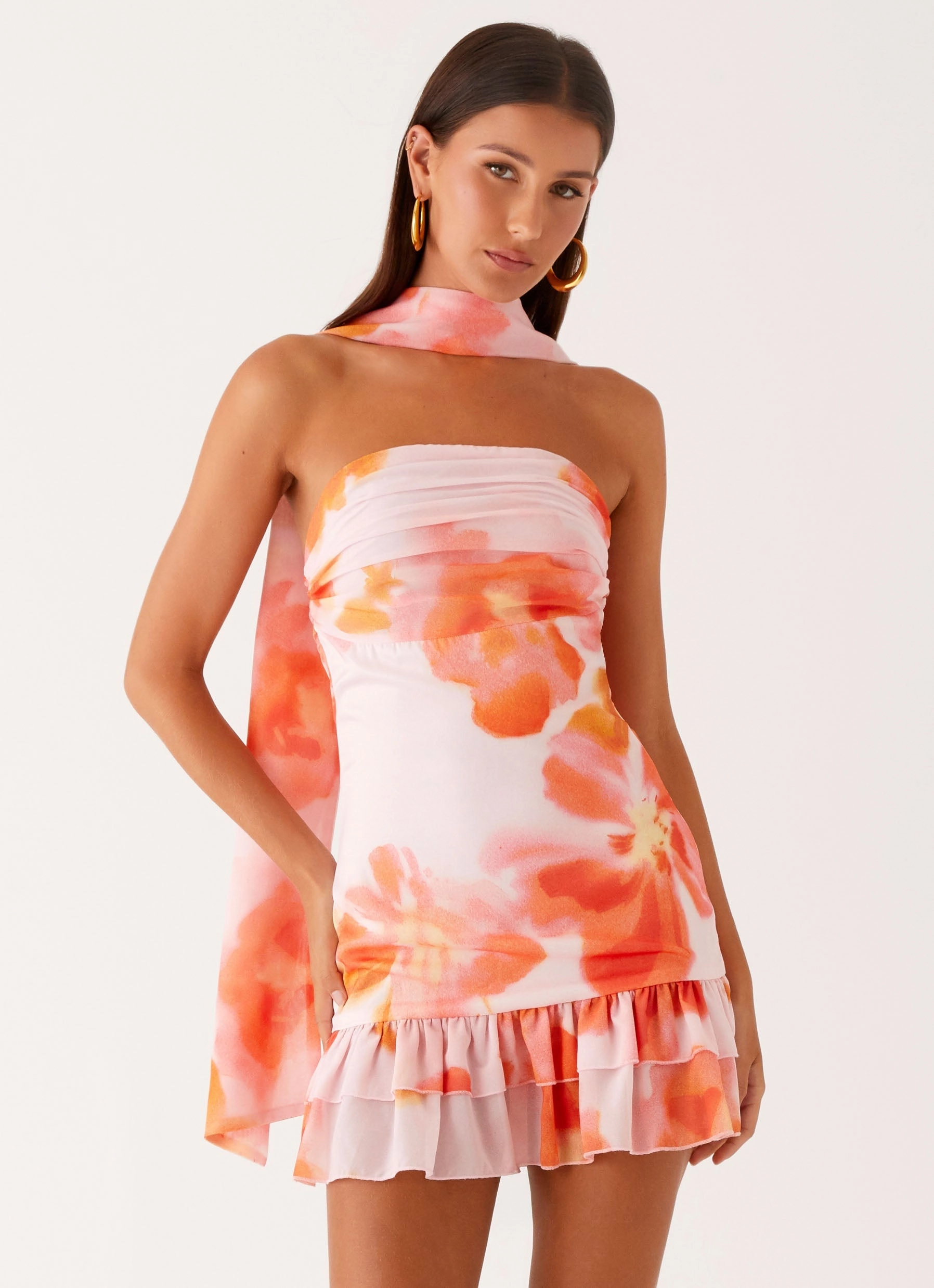 Bold Mood Patchwork Design Manon Scarf Mini Dress - Blushing Blossom