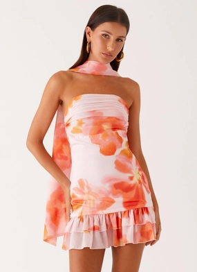 Daywear Comfort Manon Scarf Mini Dress - Blushing Blossom