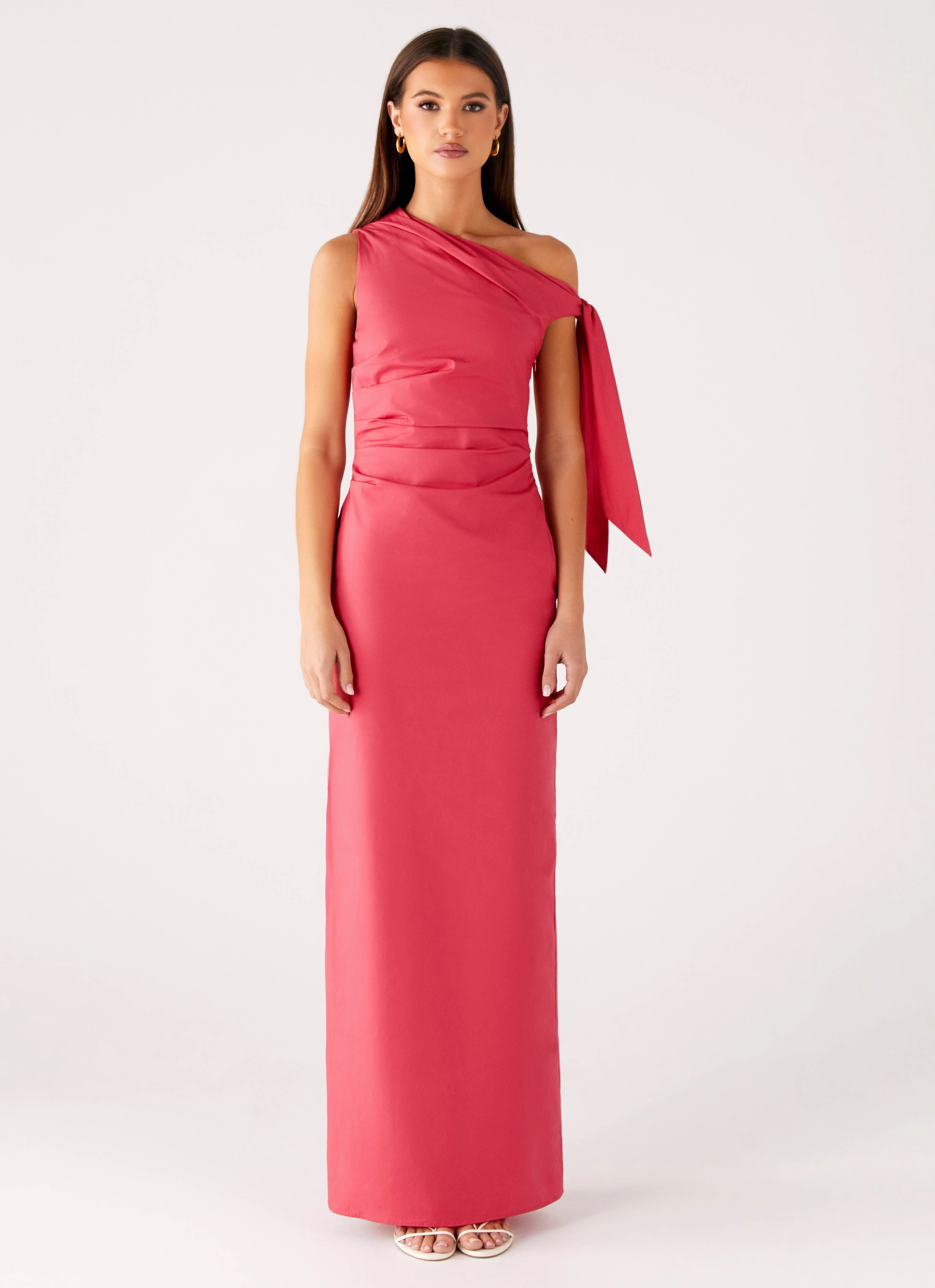 Statement Neck Cool Texture Marella Maxi Dress - Coral