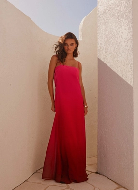 Marianne Maxi Dress - Fuchsia Gradient Clean Vibe Elegant Mood