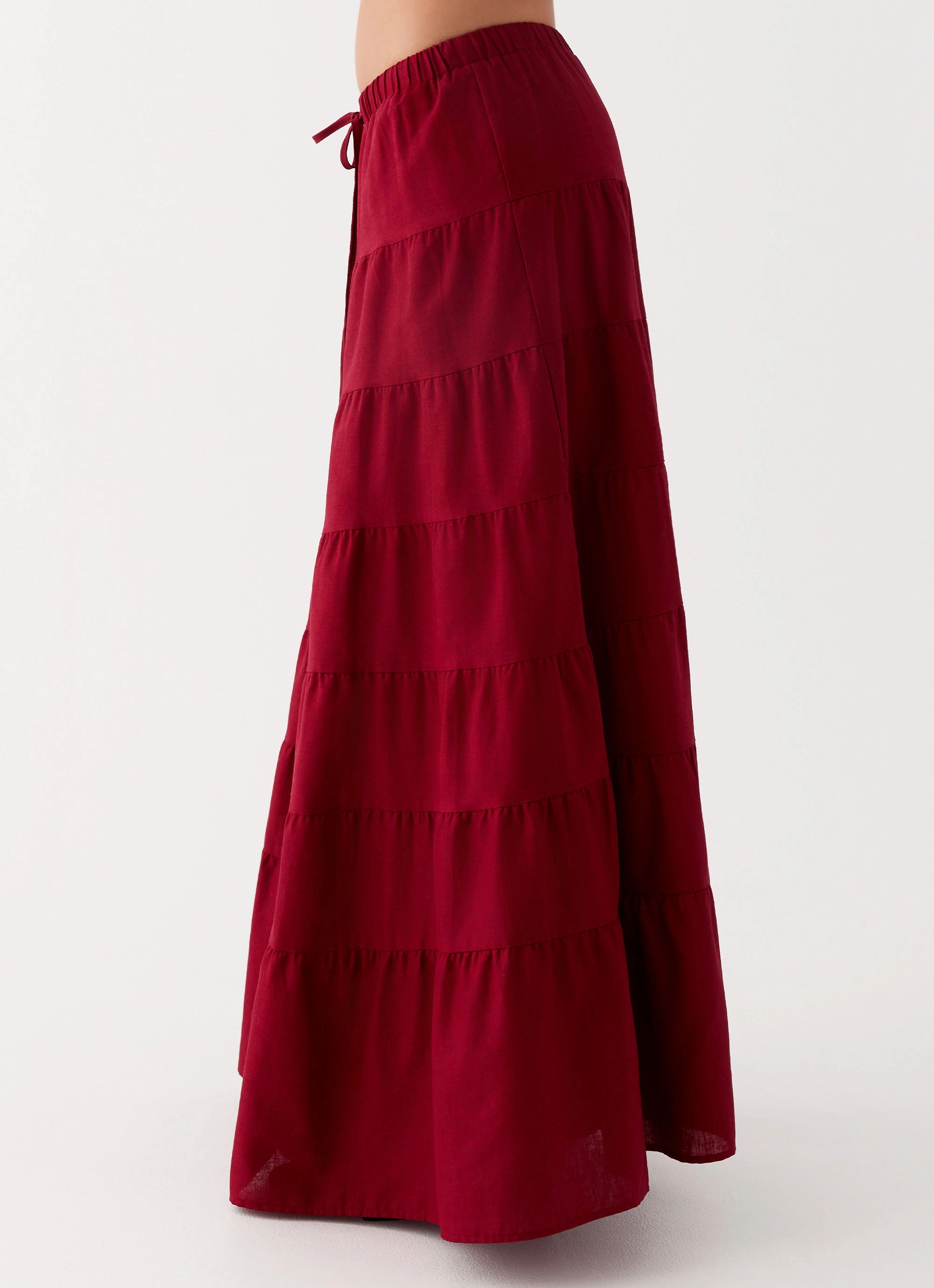 Semi Sheer Mariella Linen Maxi Skirt - Maroon
