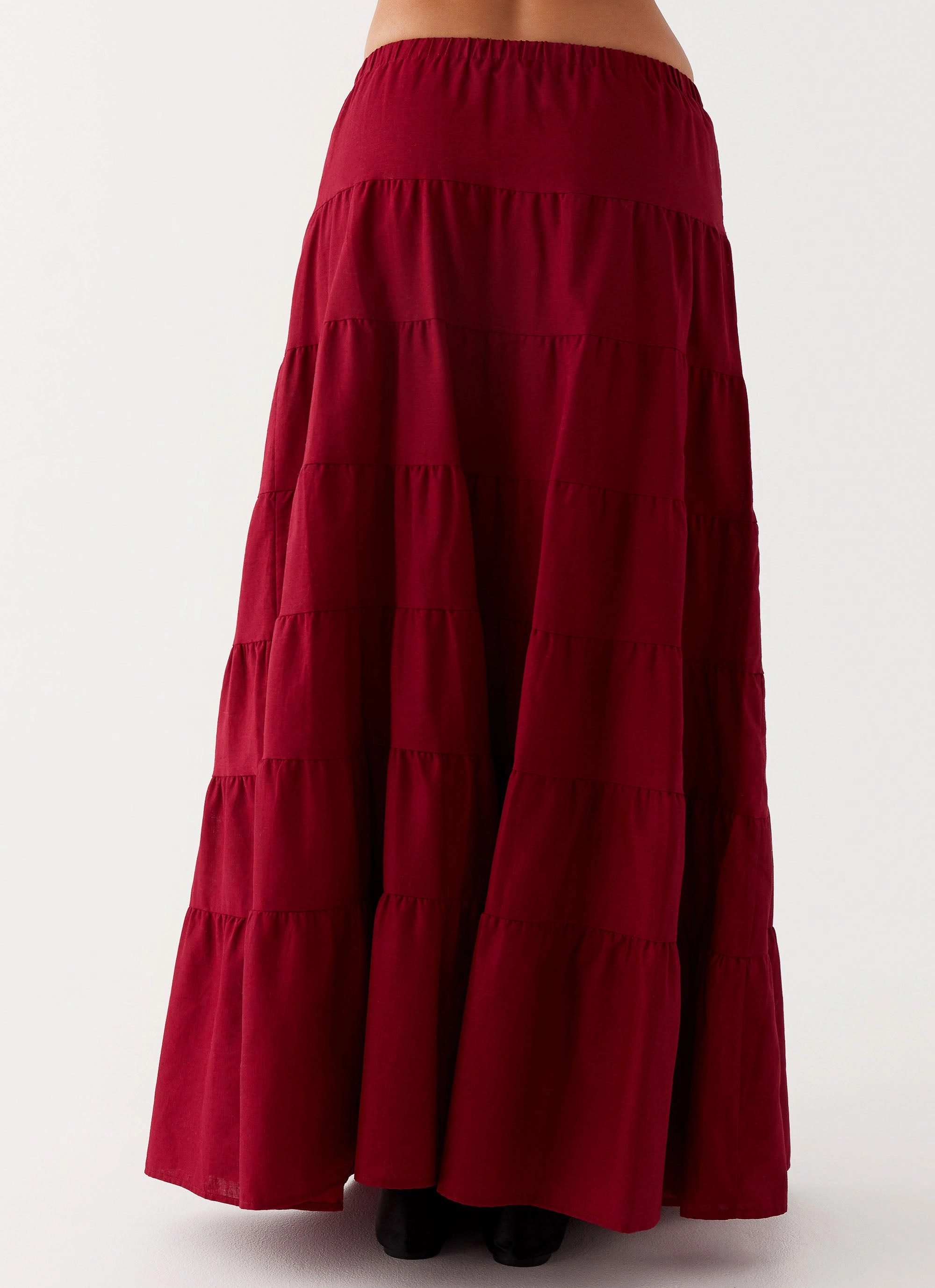 Drawstring closure Mariella Linen Maxi Skirt - Maroon