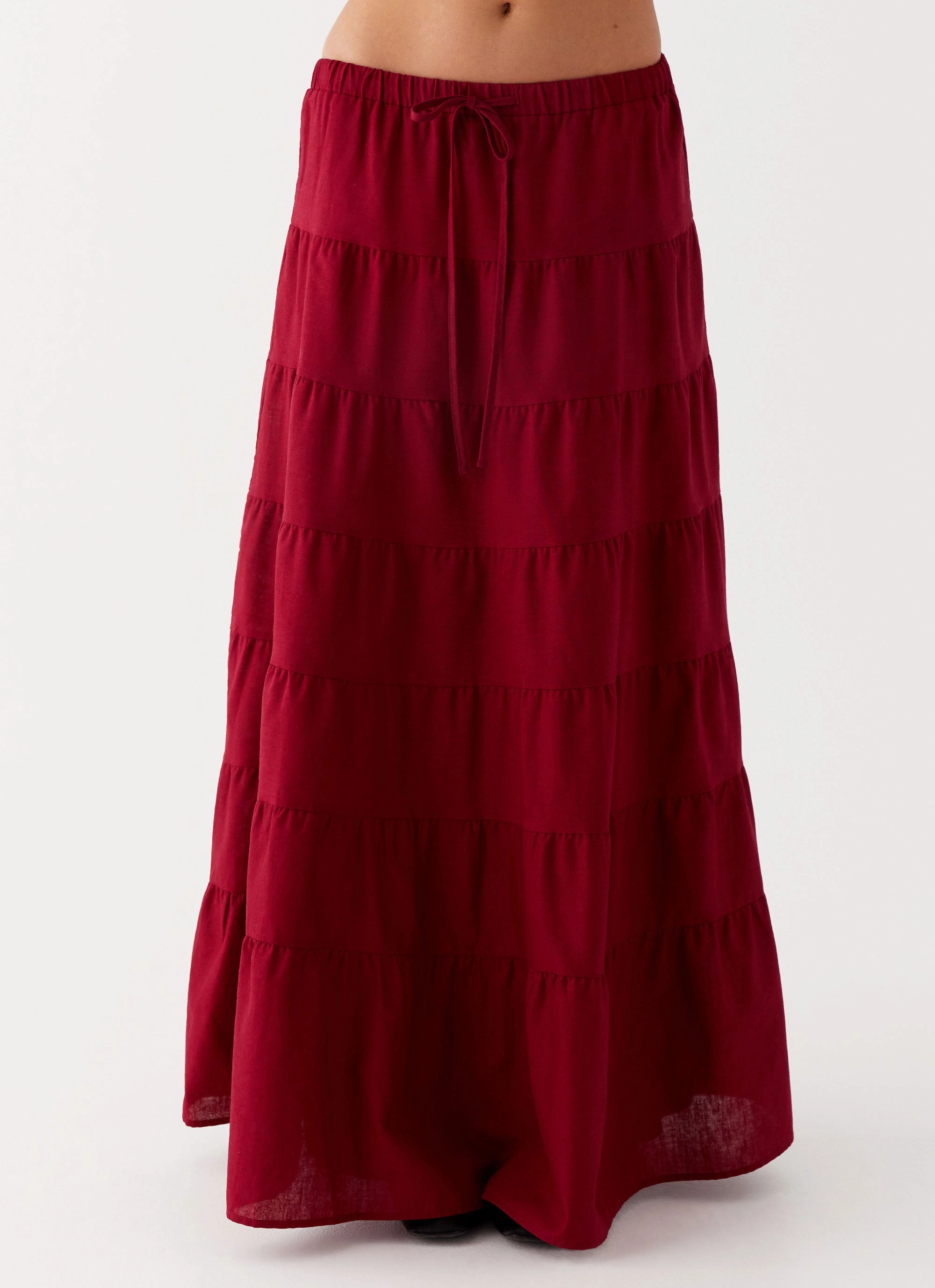 Airy Comfort Mariella Linen Maxi Skirt - Maroon