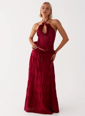 Refined Style Refined Texture Mariella Linen Maxi Skirt - Maroon