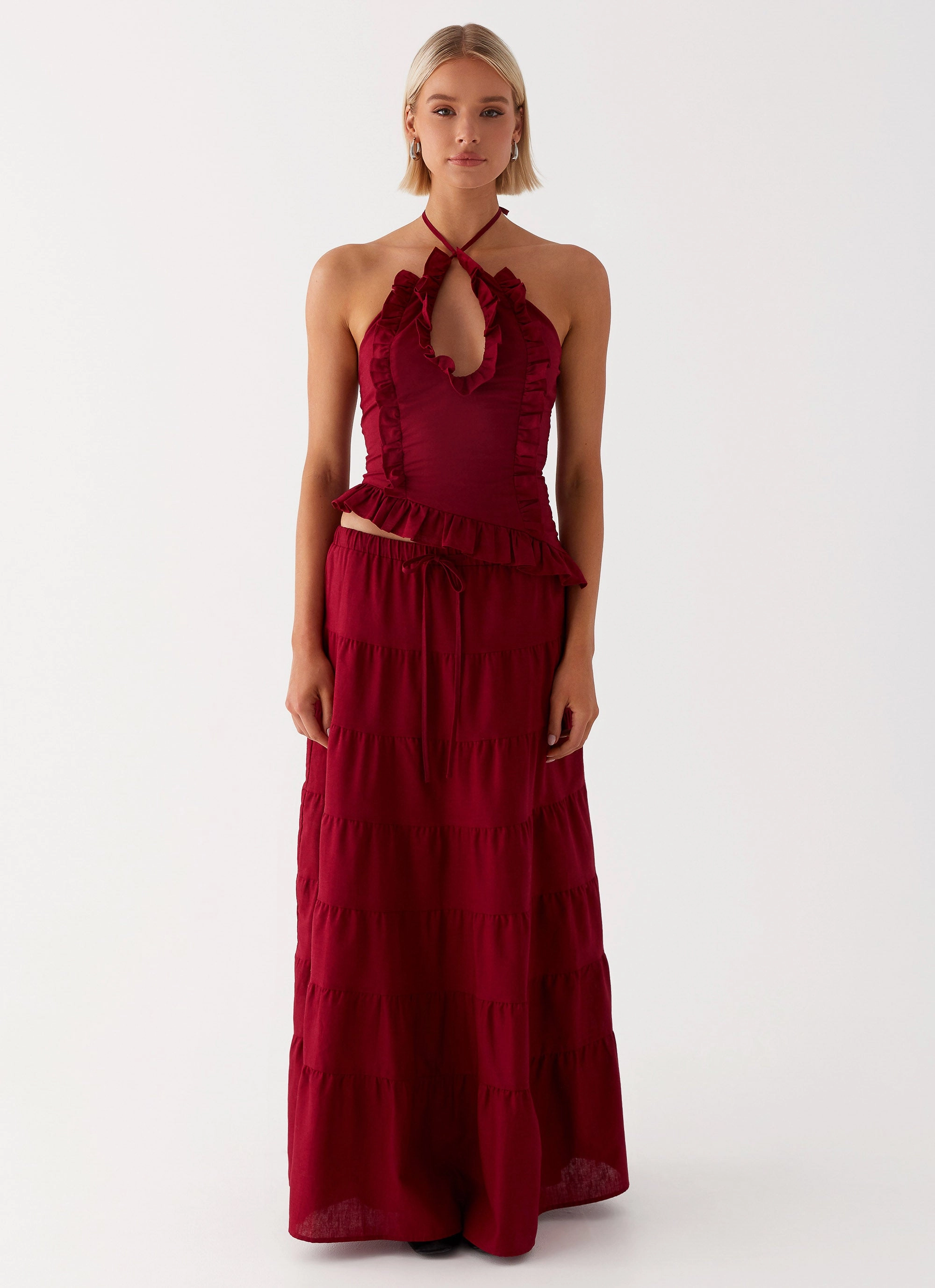 Mariella Linen Maxi Skirt - Maroon Comfort First