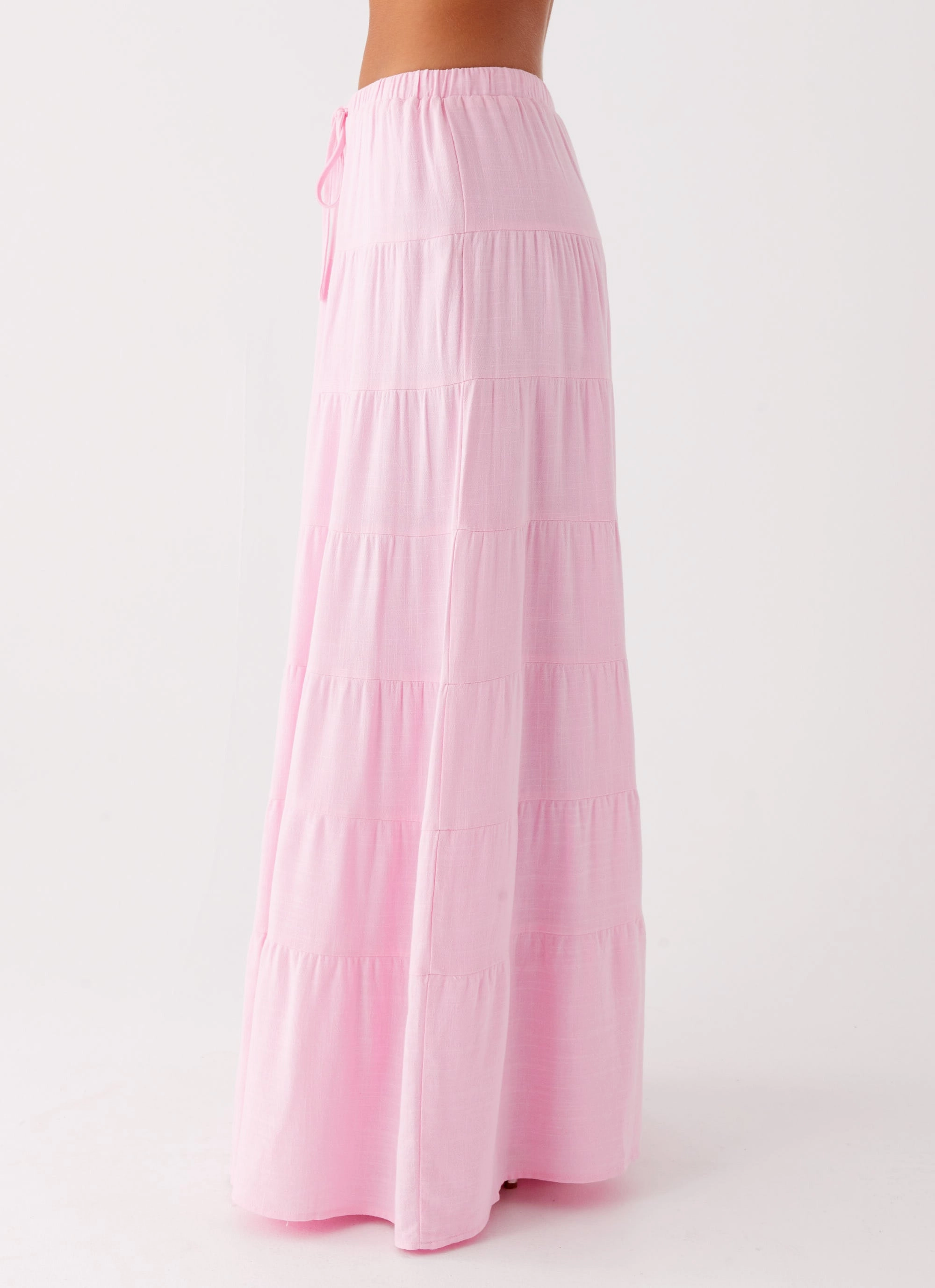 flowy silhouette Date night Mariella Linen Maxi Skirt - Pink