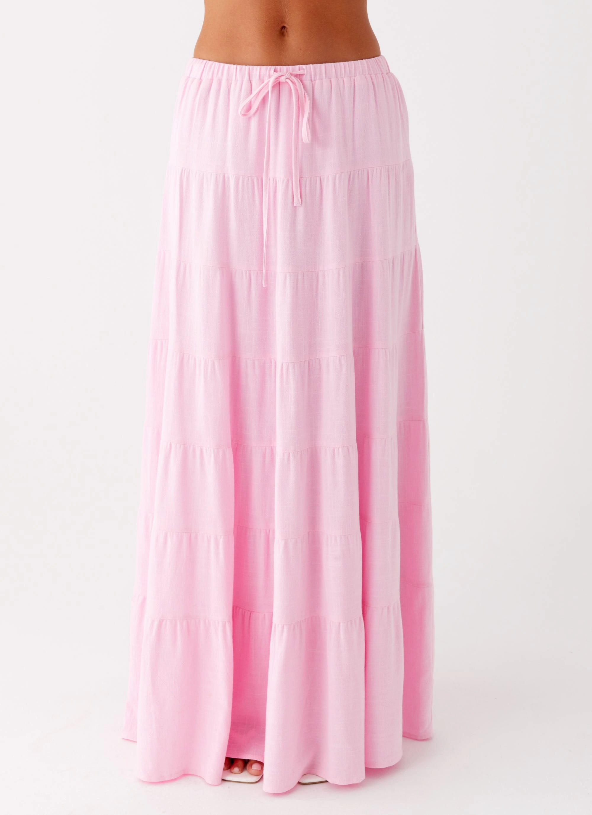 Mariella Linen Maxi Skirt - Pink Side Pockets Weekend Outfit