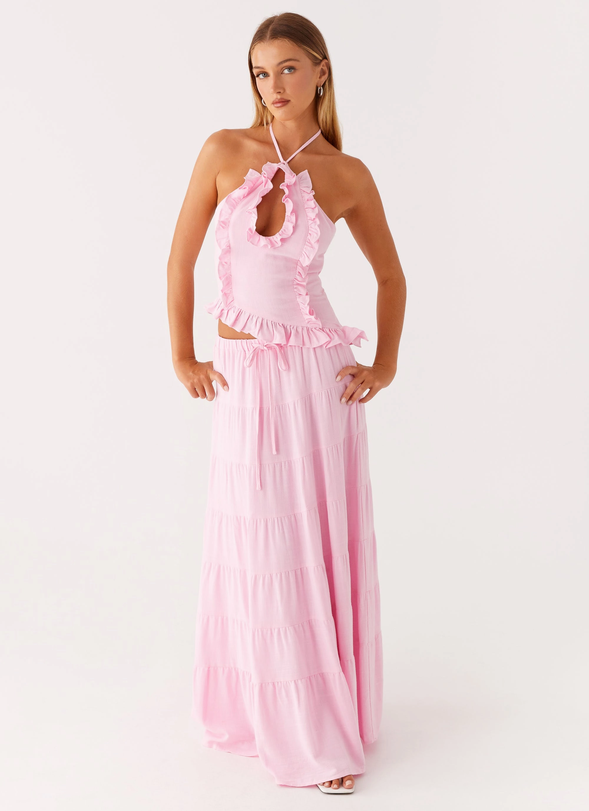 Mariella Linen Maxi Skirt - Pink Statement Fashion