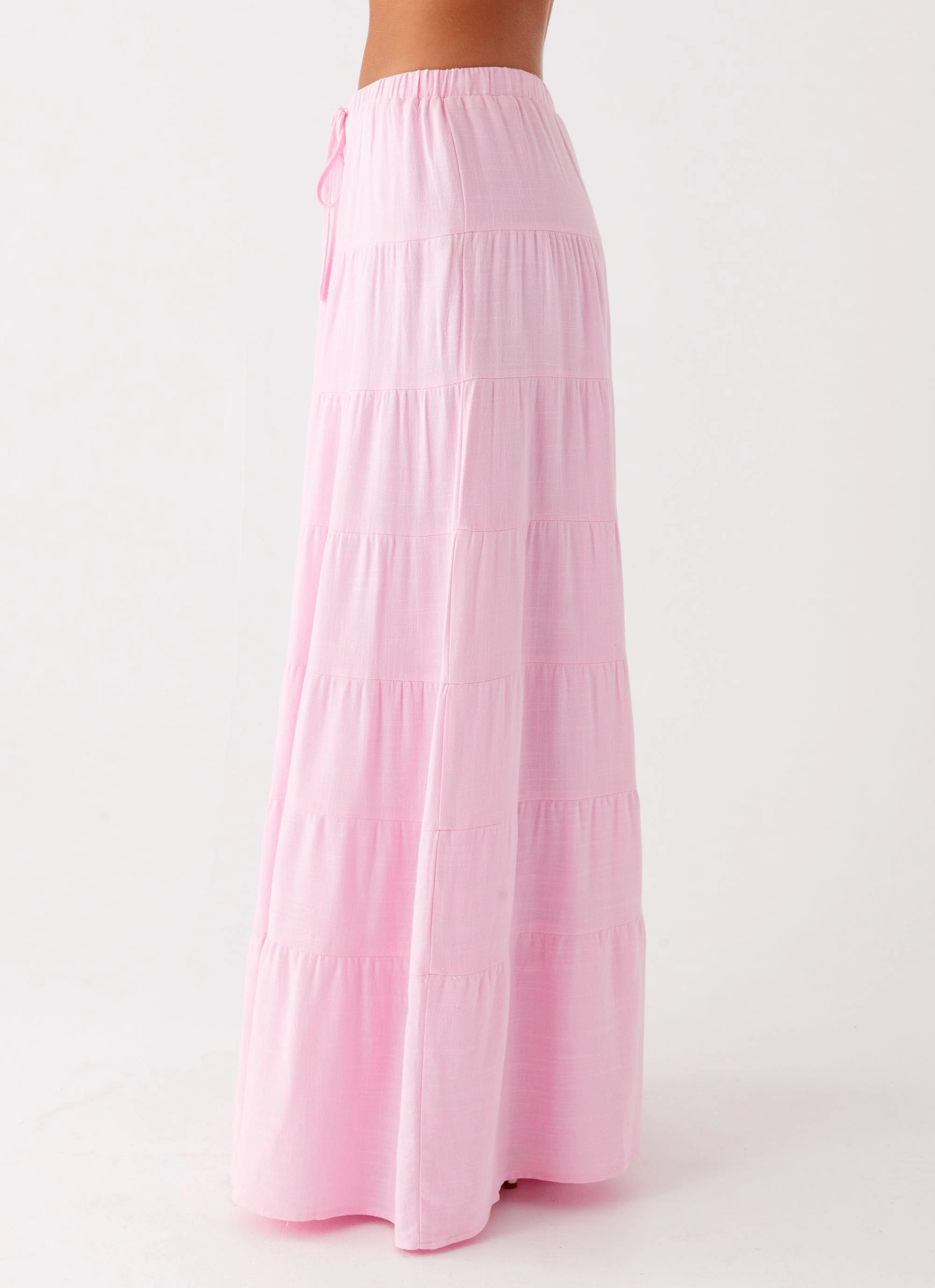 Breathable Comfort Side Pockets Mariella Linen Maxi Skirt - Pink