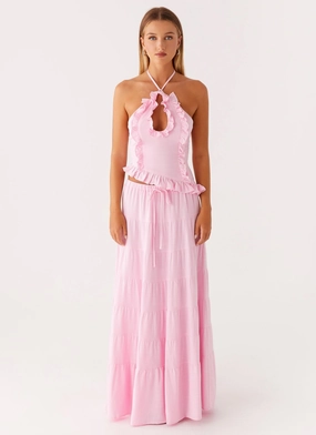 Sustainable Innovation Refined Texture Mariella Linen Maxi Skirt - Pink