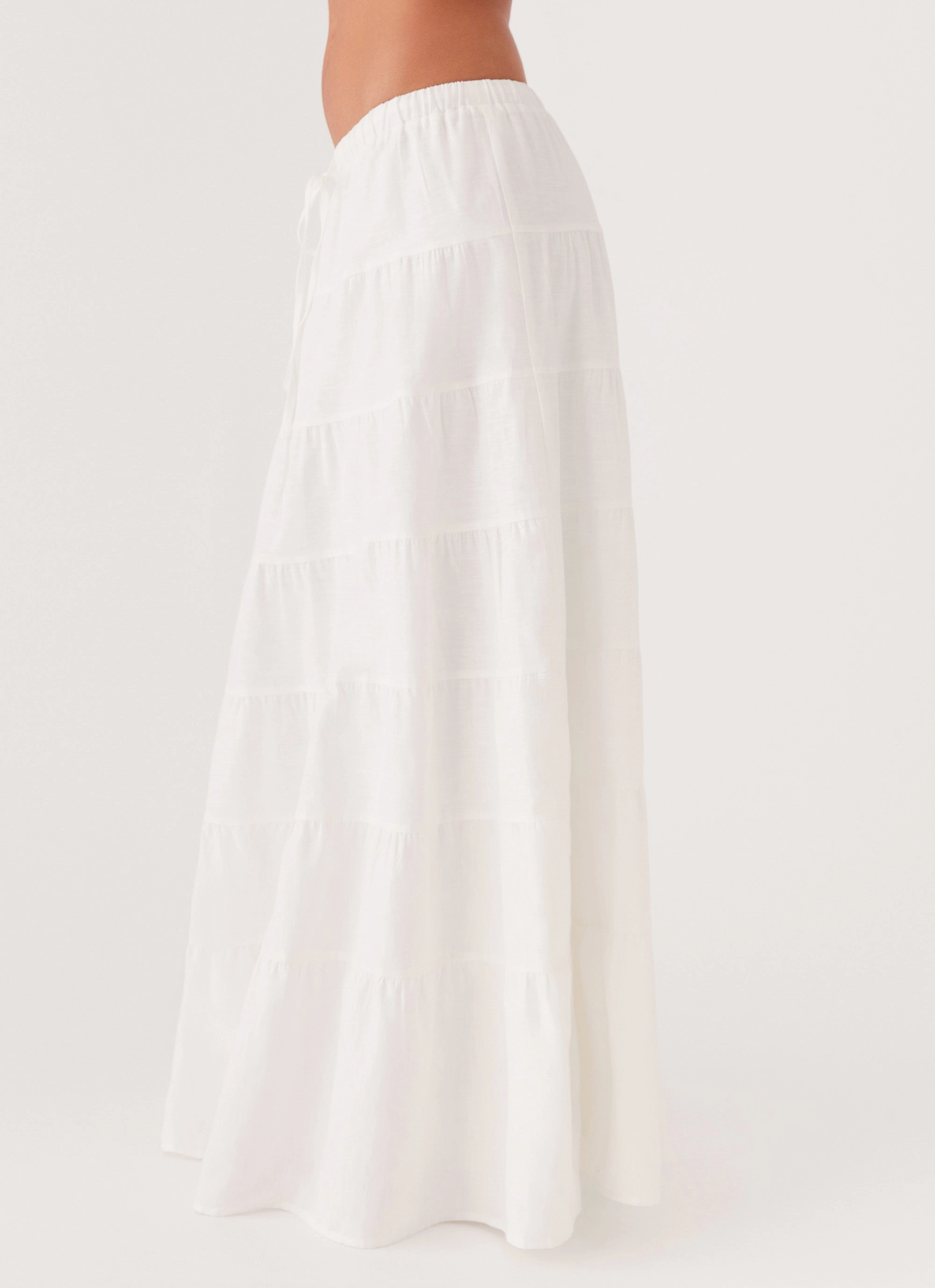 Elasticized Cuff Breezy Edge Mariella Linen Maxi Skirt - White
