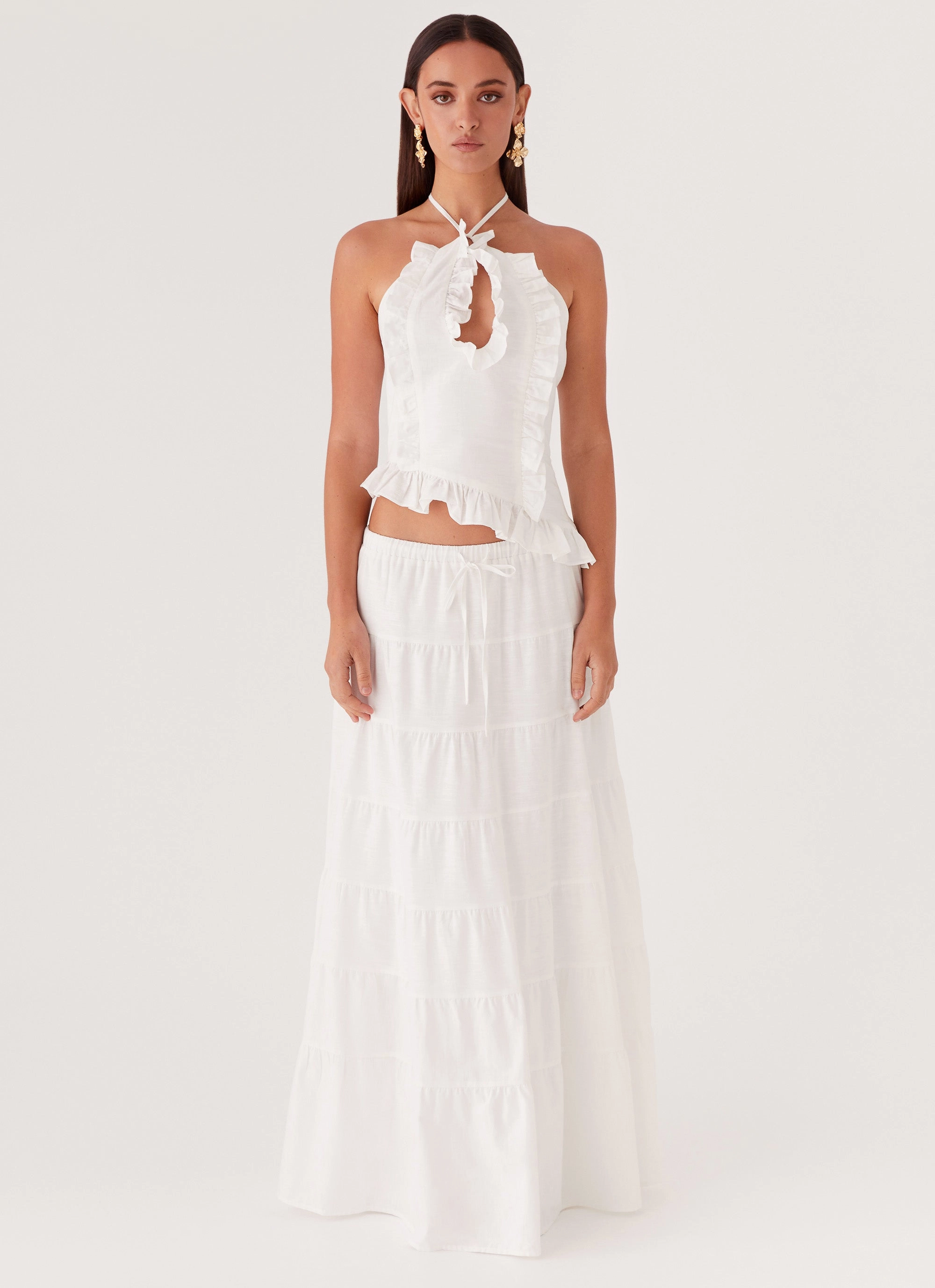 Mariella Linen Maxi Skirt - White Synthetic Blend Shape Enhancing
