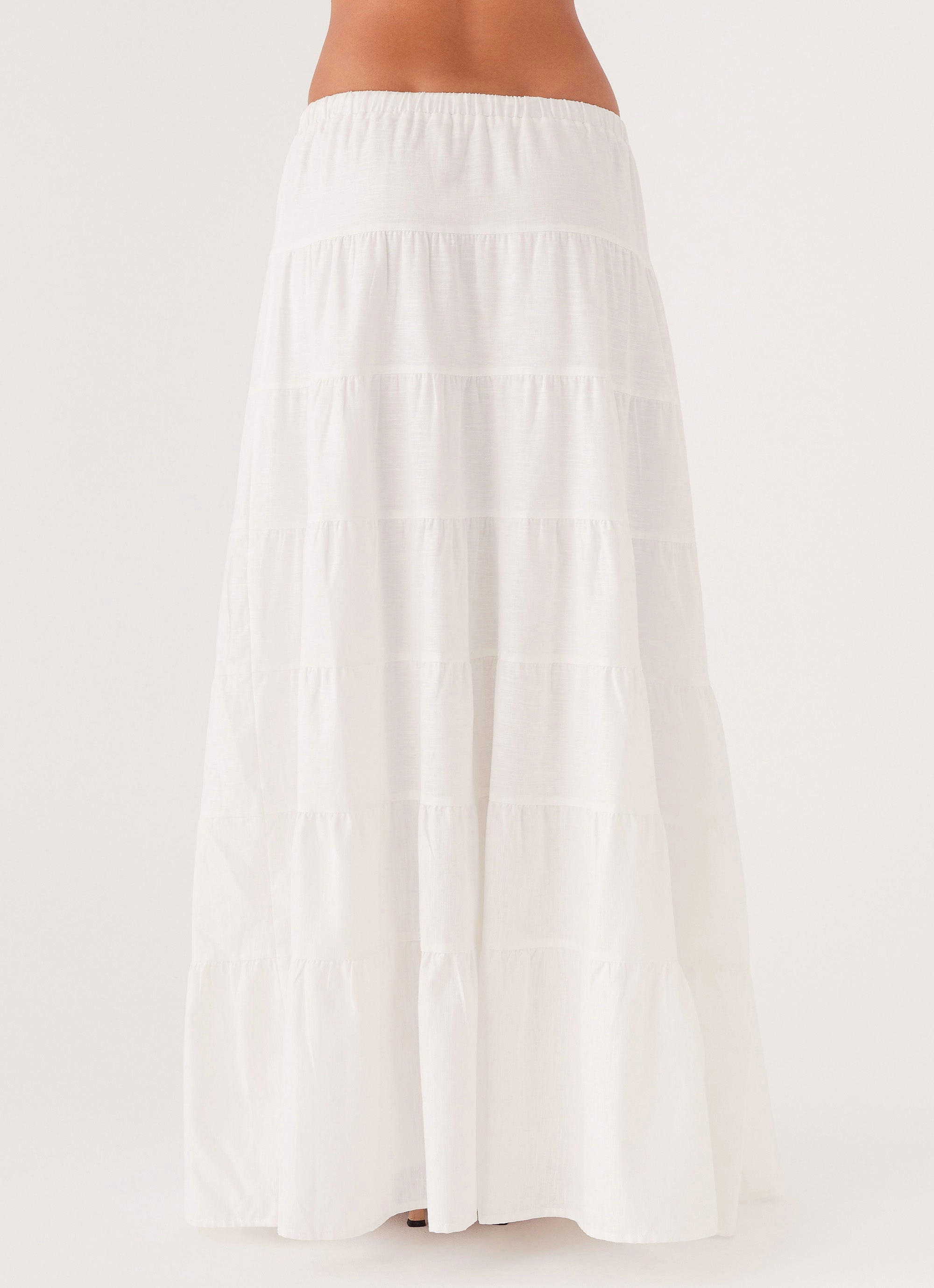 Mariella Linen Maxi Skirt - White Flowy Drape