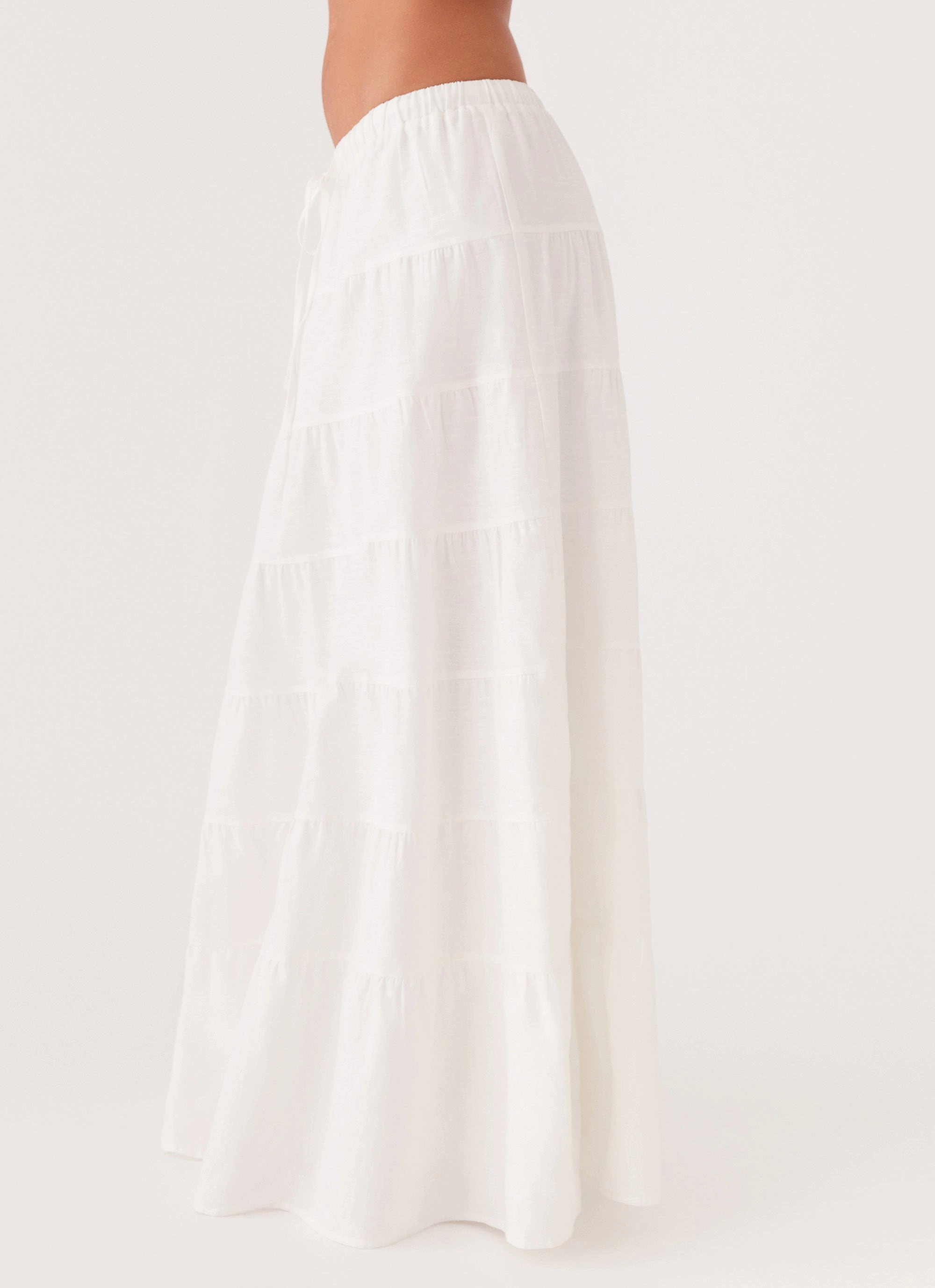 Mariella Linen Maxi Skirt - White Modern Edge lace accents