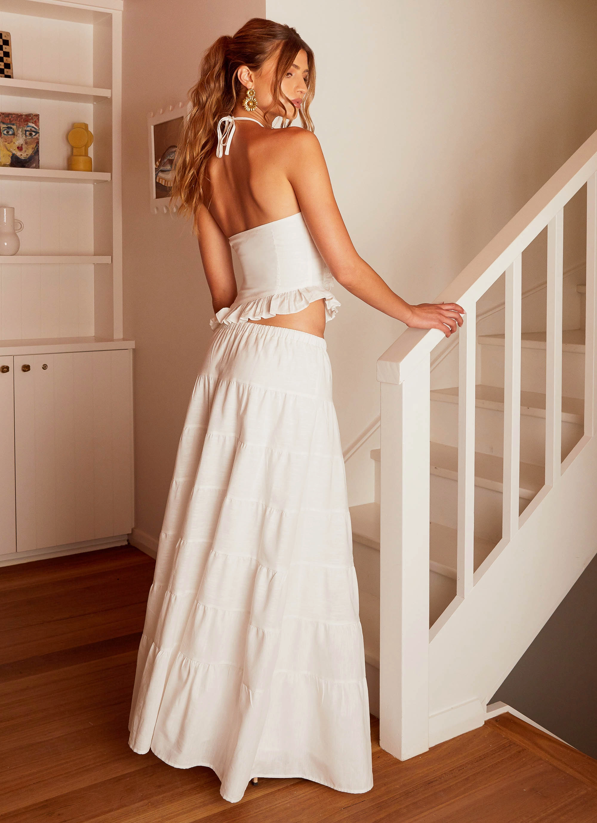 Future Fashion Mariella Linen Maxi Skirt - White