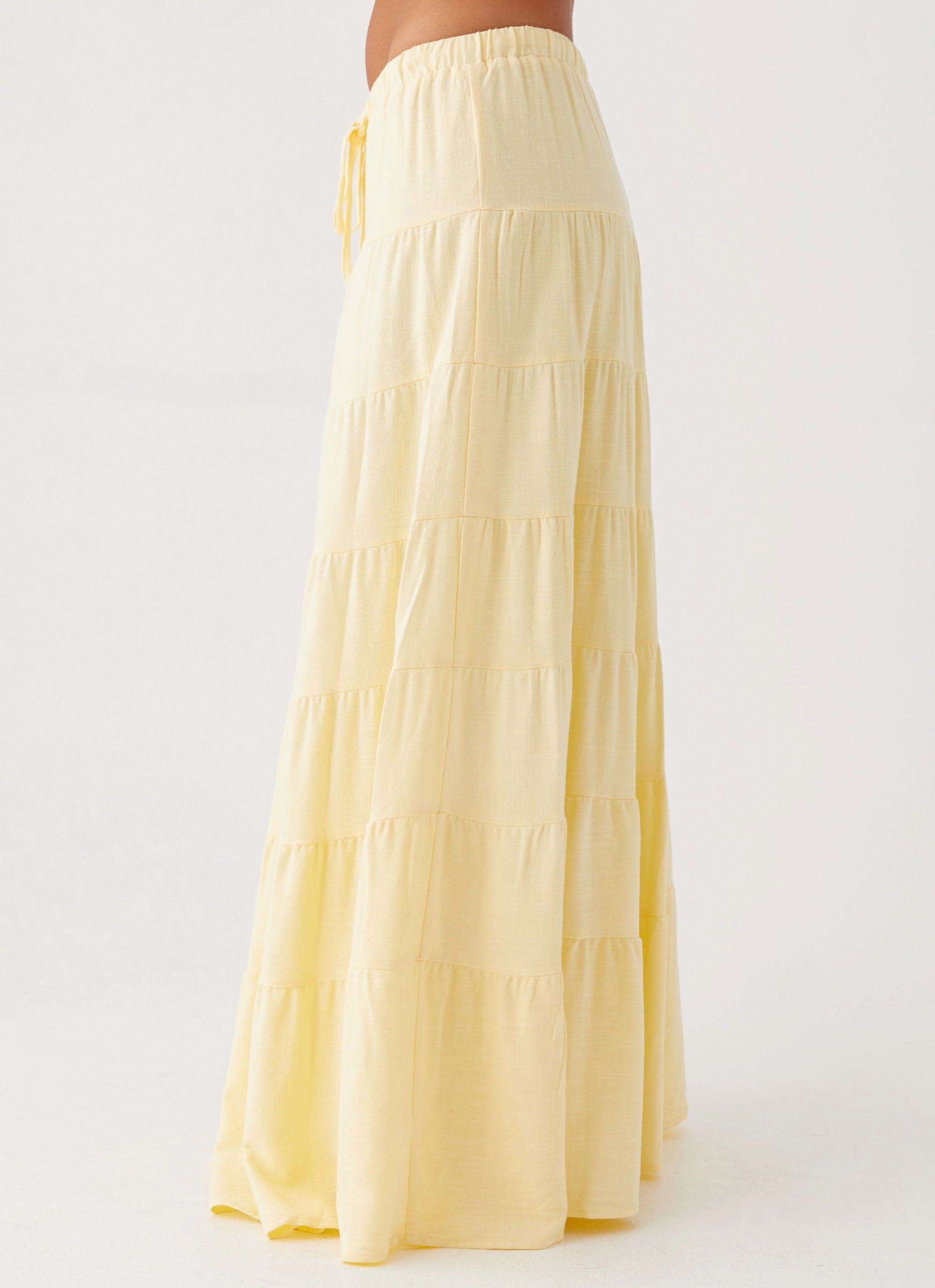 Mariella Linen Maxi Skirt - Yellow Neat Finish