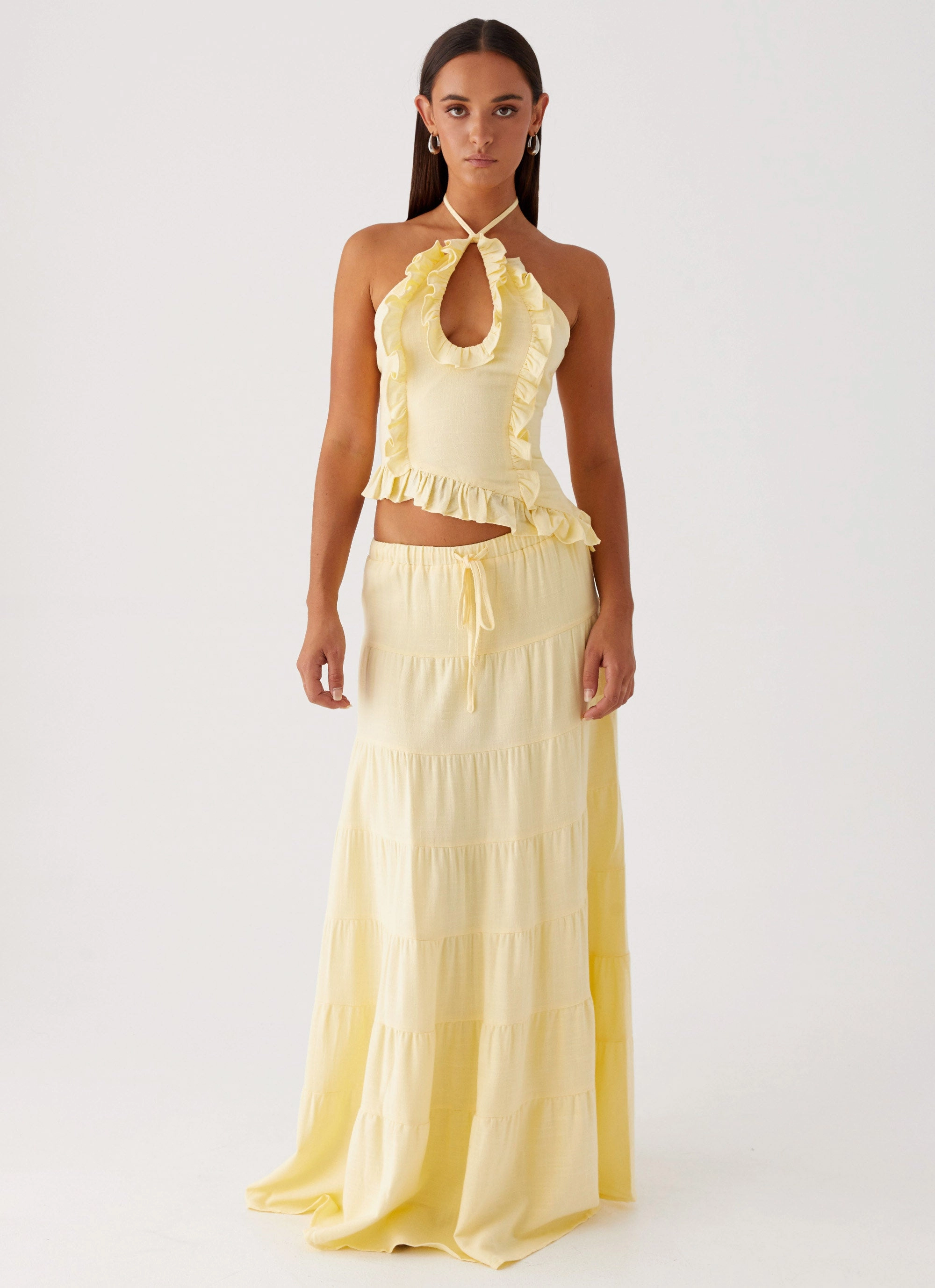 Mariella Linen Maxi Skirt - Yellow Soft Lines City Ready
