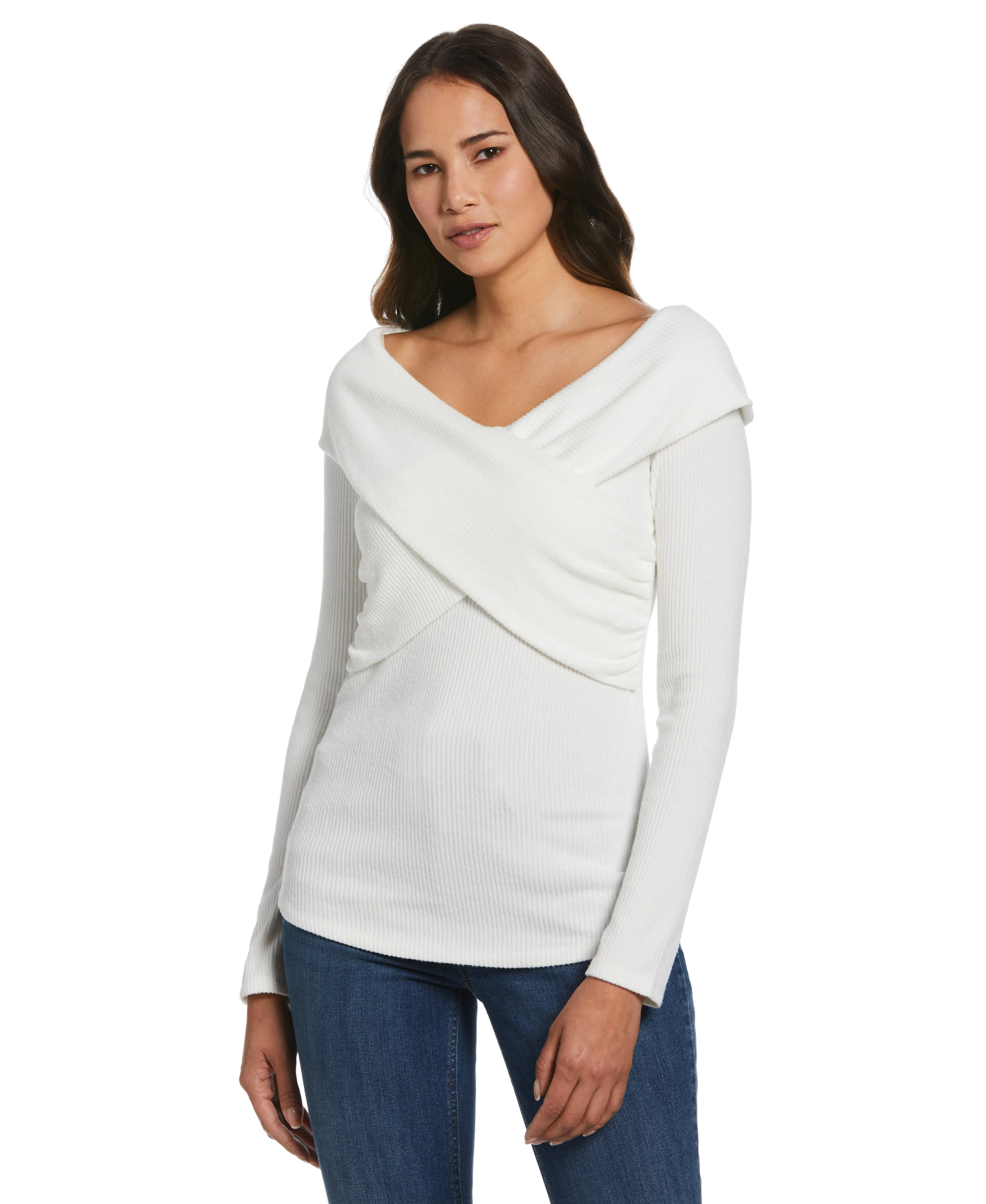 Marilyn Ribbed Crossover Top Scoop Neck Shape