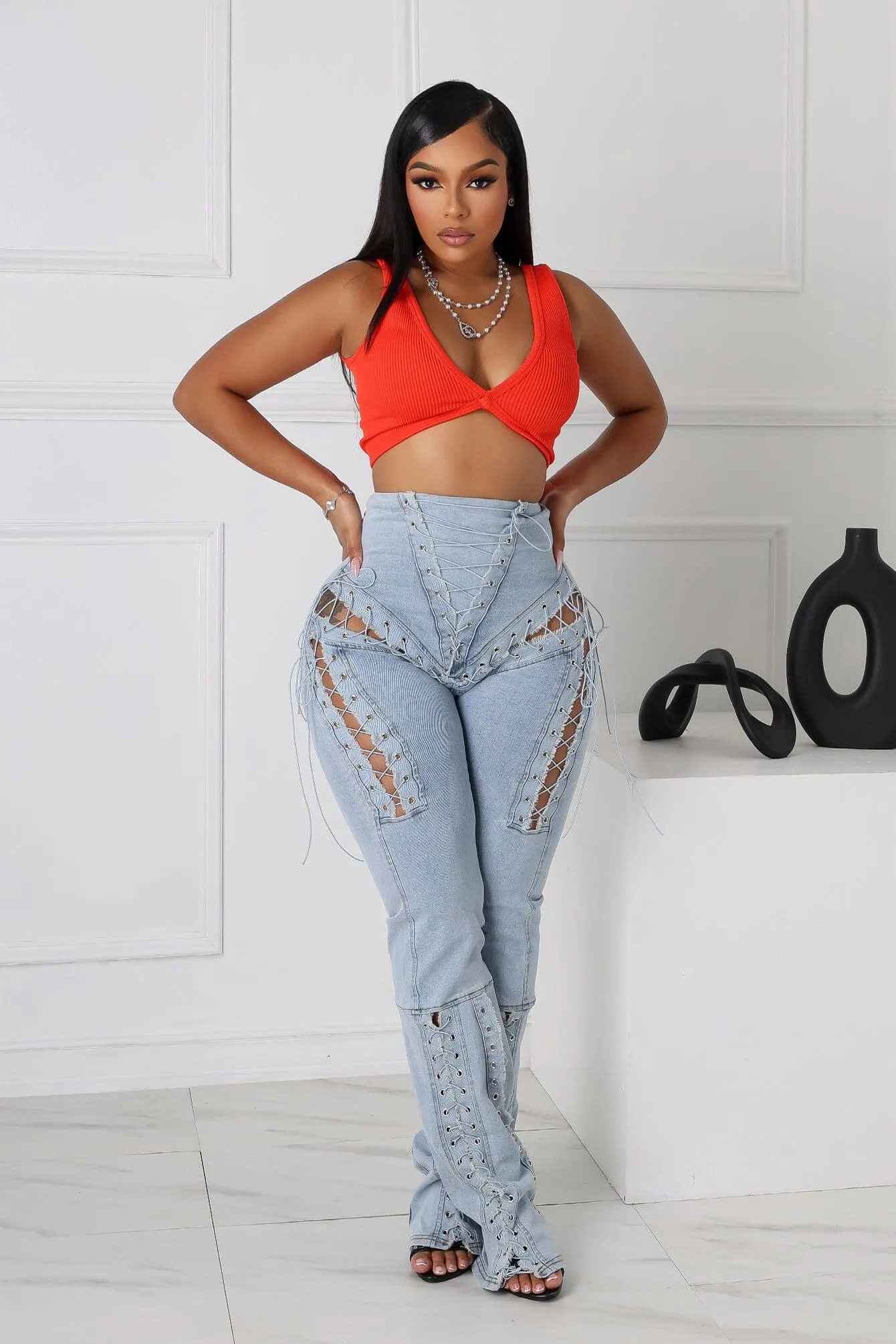 Walk Friendly Marise High Waist Lace Up Jeans