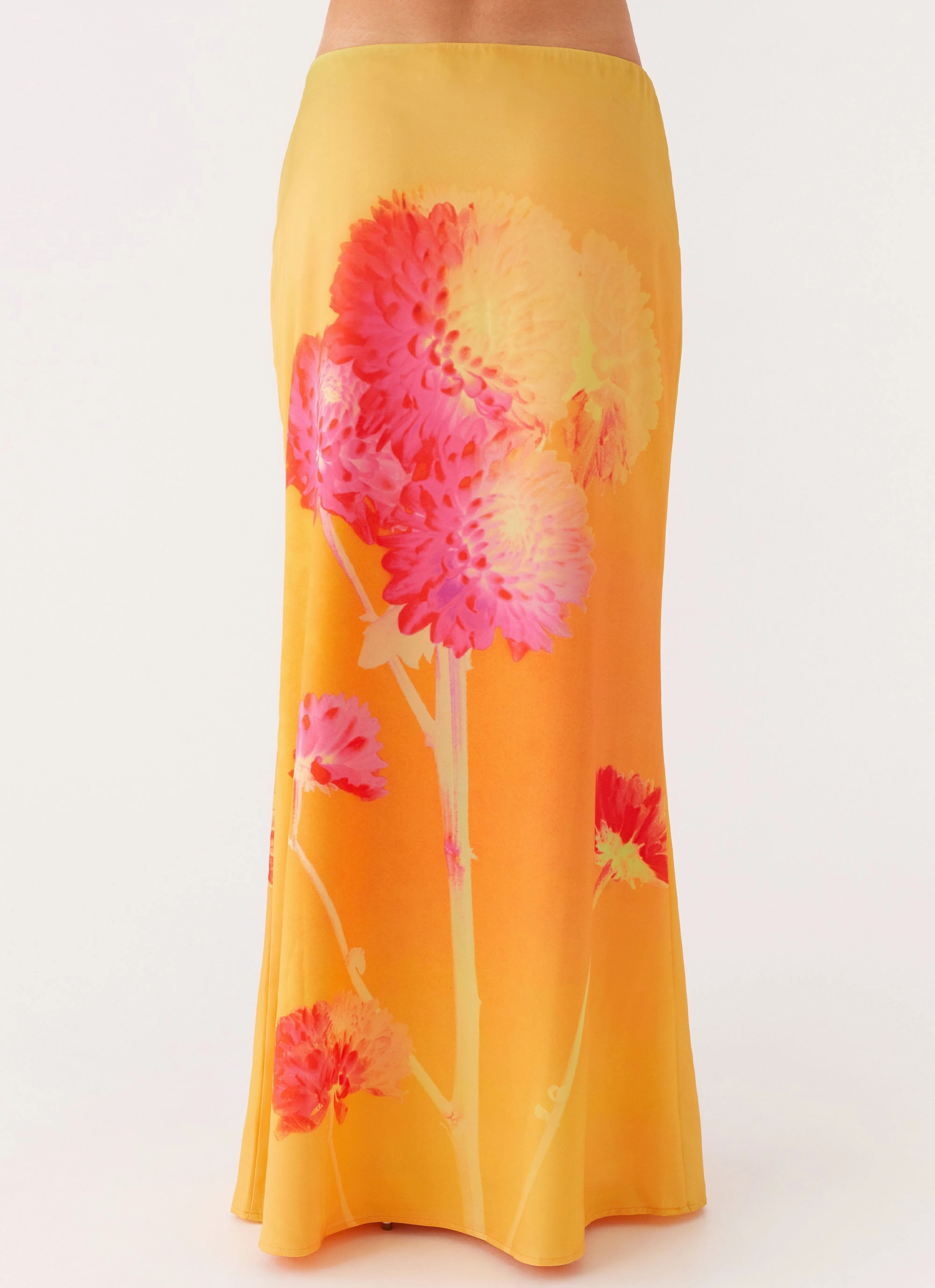 Marrakesh Maxi Skirt - Orange Floral Satin feel Minimalist Style