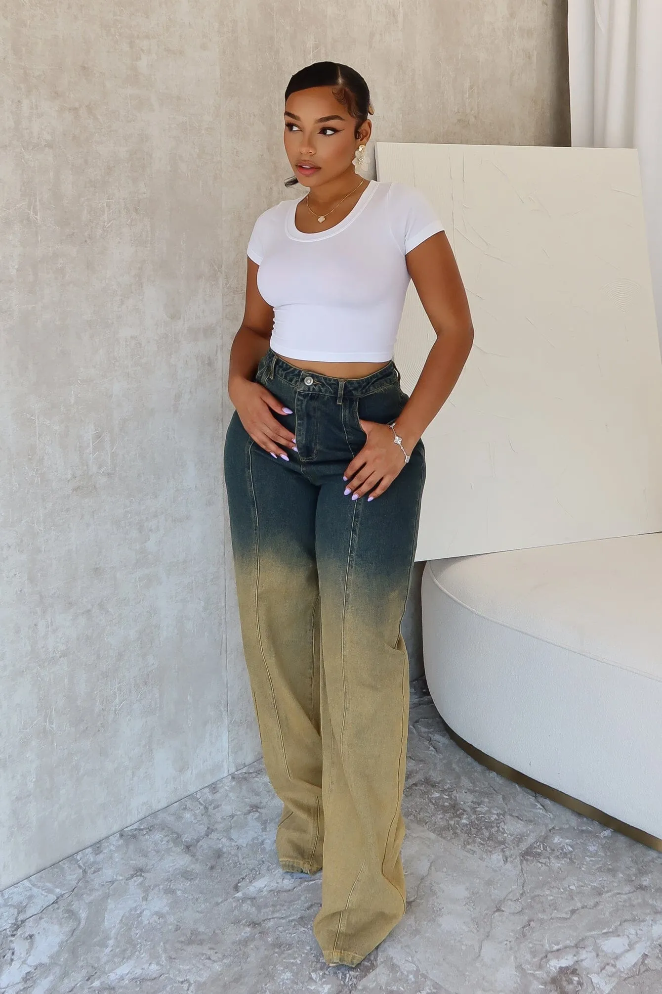 Couple Look Smooth Mary Vintage Ombre Washed Denim Jeans