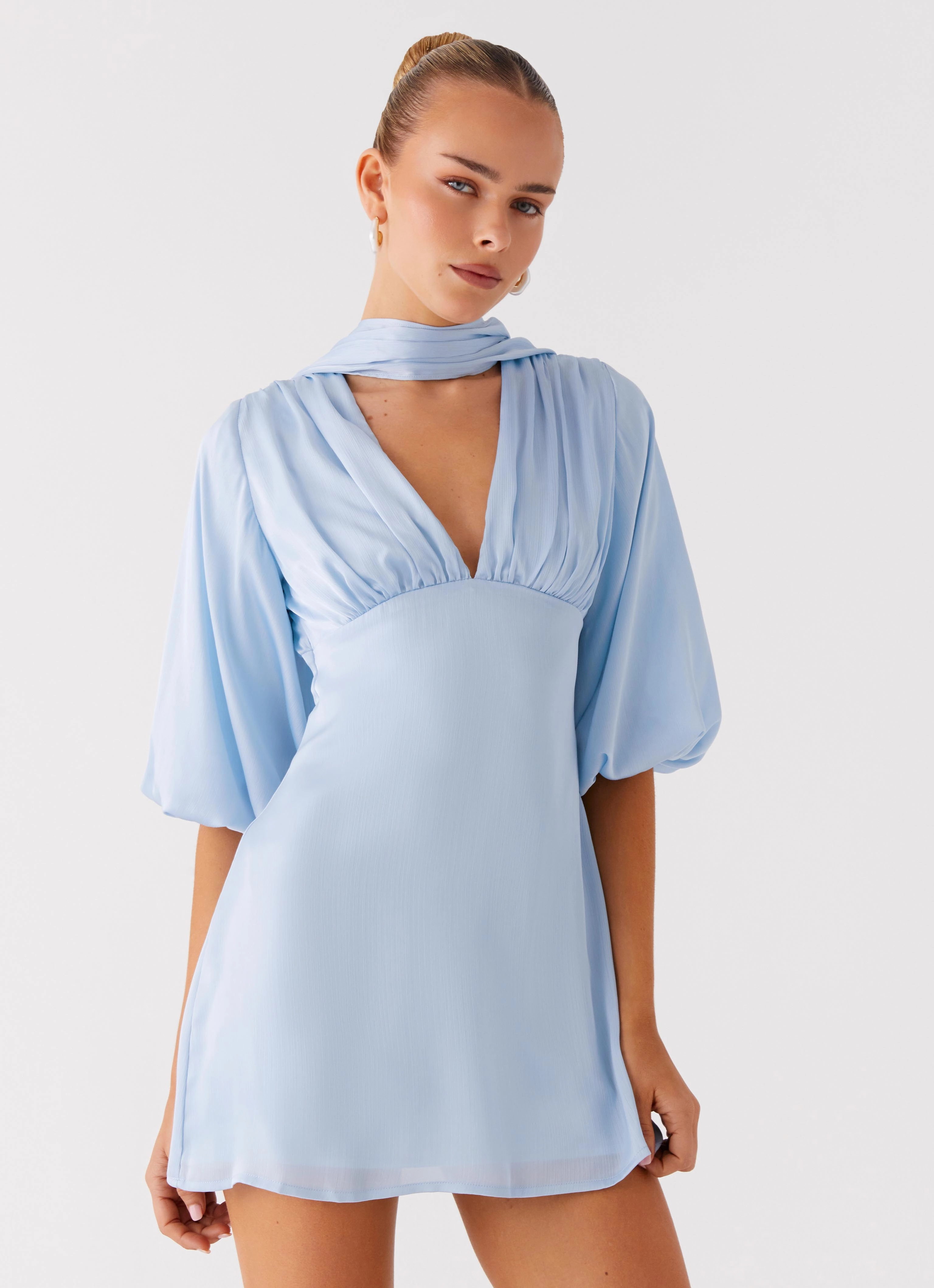 Mary Mini Dress - Blue perforated design