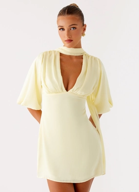Mary Mini Dress - Yellow Soft Pleats Sophisticated cocktail dress