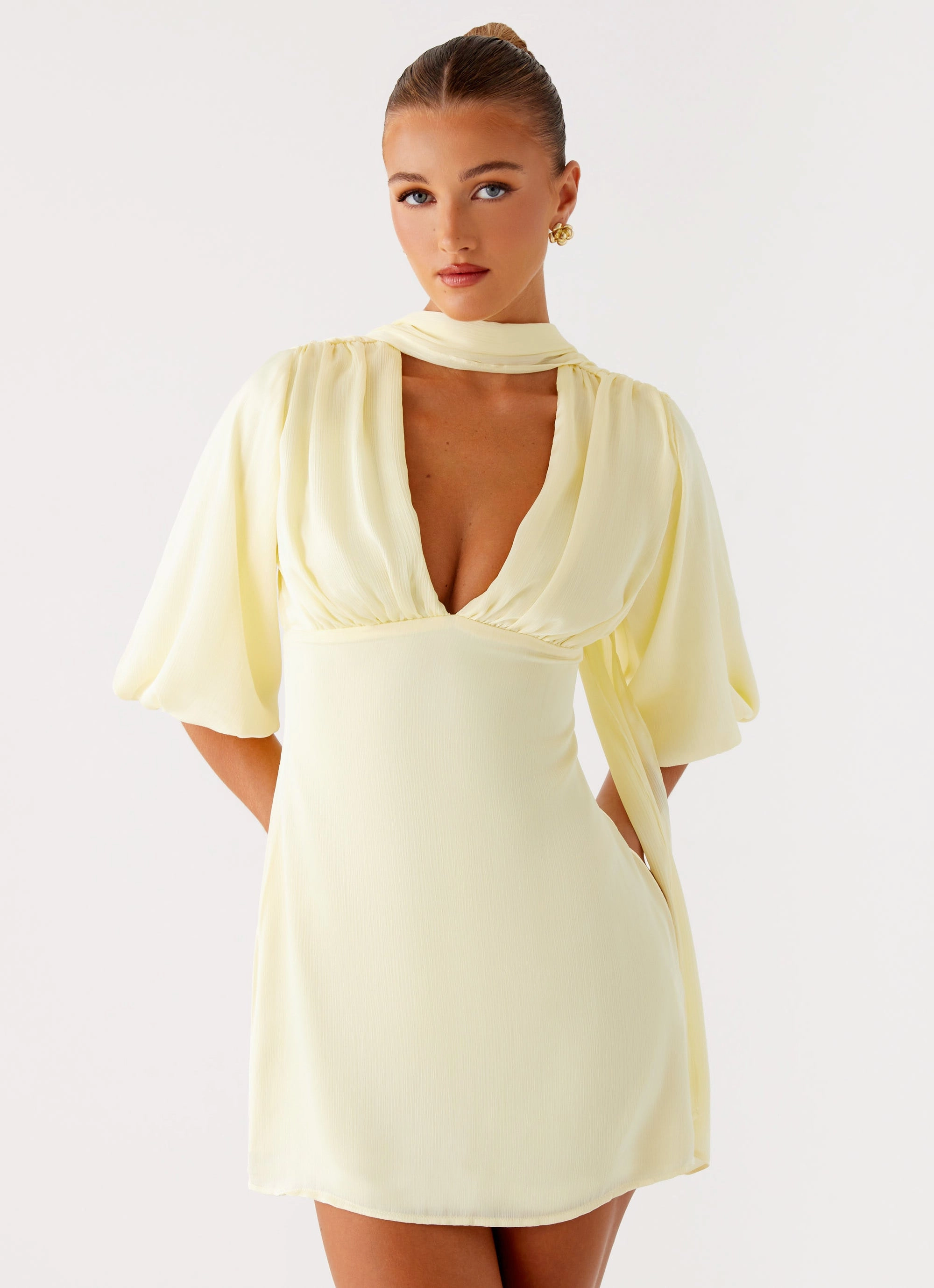 Mary Mini Dress - Yellow Soft Pleats Sophisticated cocktail dress