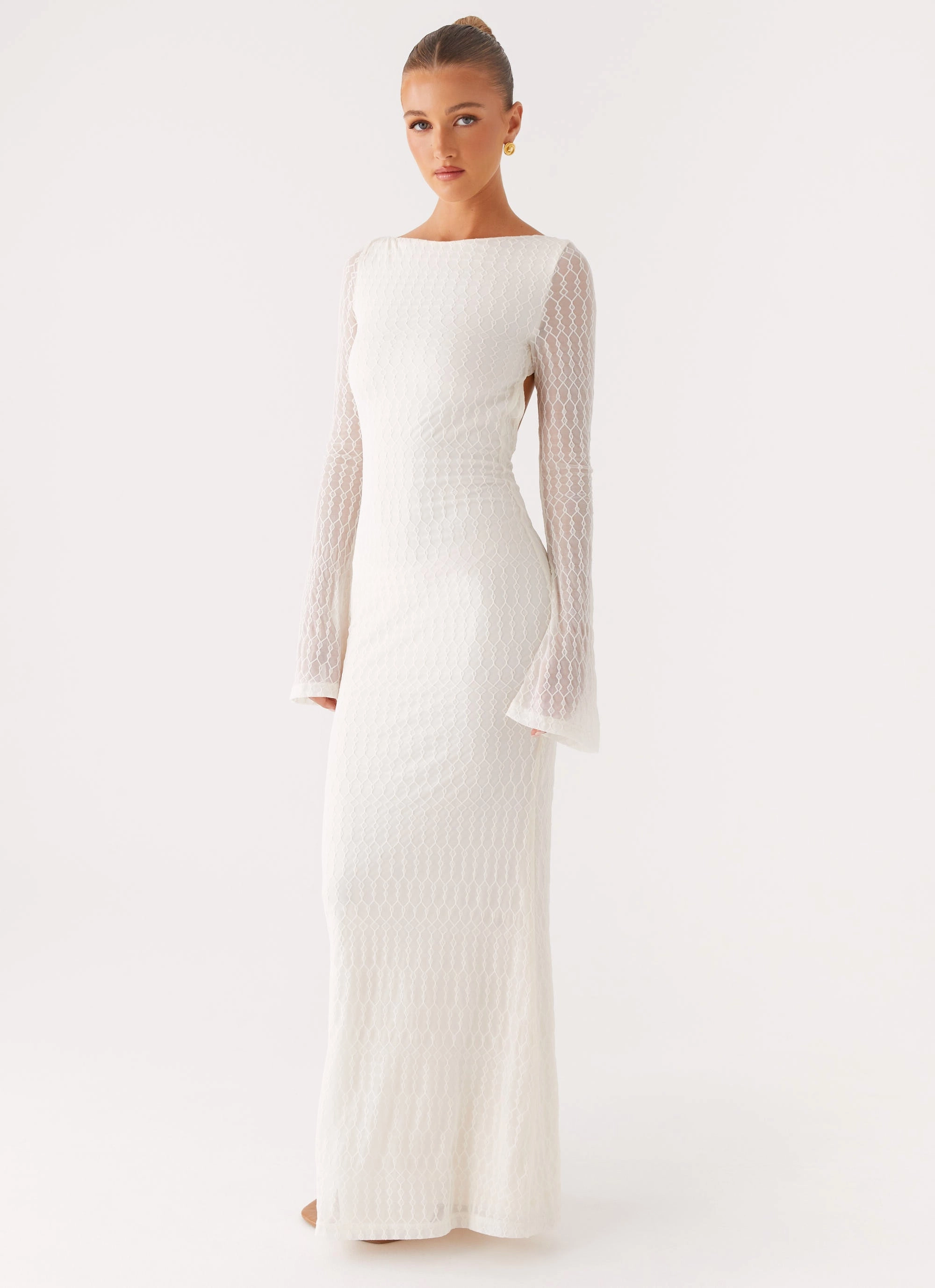 Ethereal Long Sleeve Maxi Dress - Ivory Nordic Plain