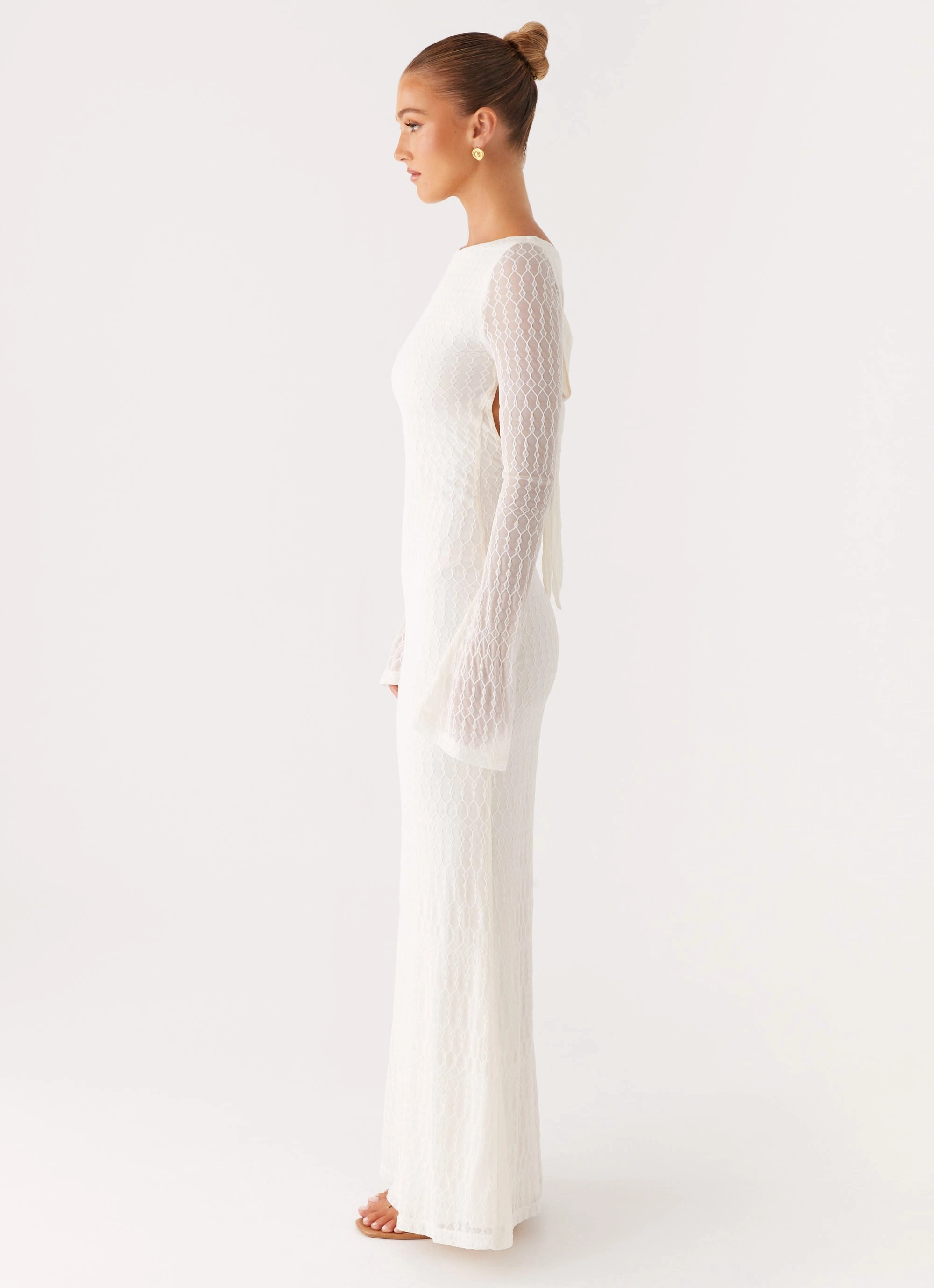 Ethereal Long Sleeve Maxi Dress - Ivory Flattering Silhouette Wear