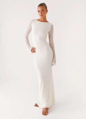 All-Day Comfort Wear Ethereal Long Sleeve Maxi Dress - Ivory