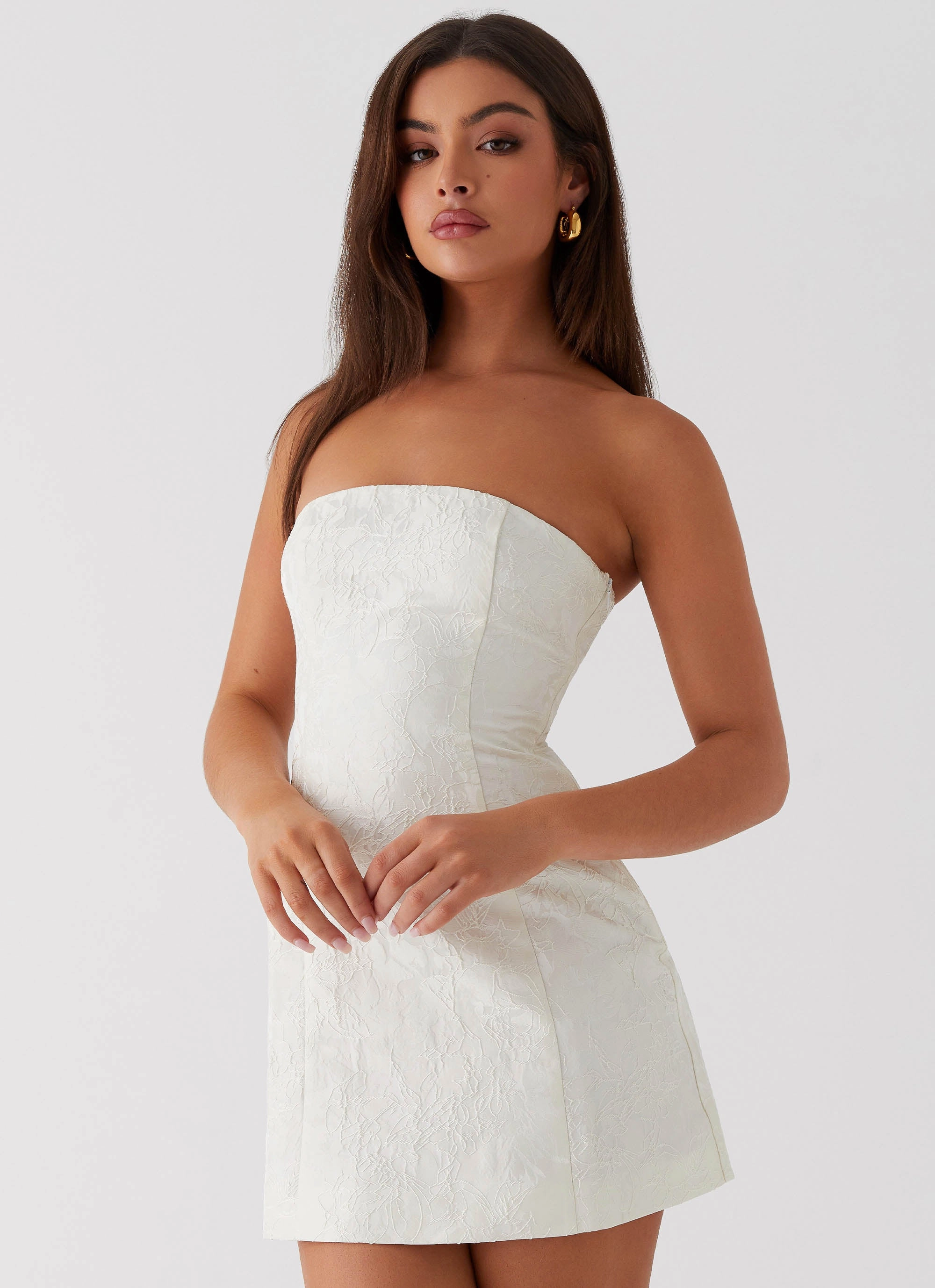 Fashion Style Coordinated Set Eternity Strapless Mini Dress - Ivory
