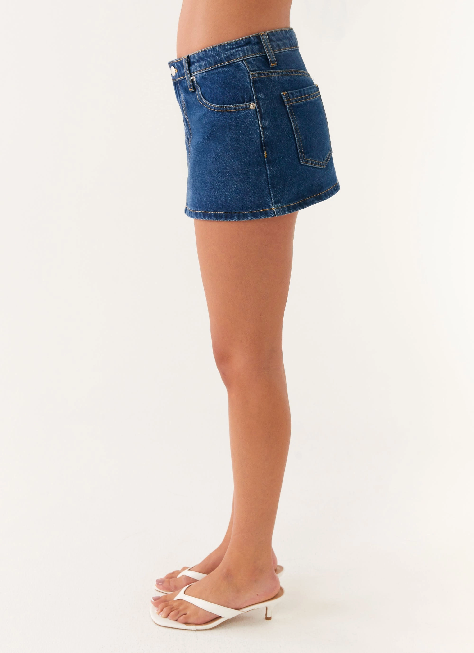 Maysa Low Rise Mini Skirt - Dark Blue Contoured Waist