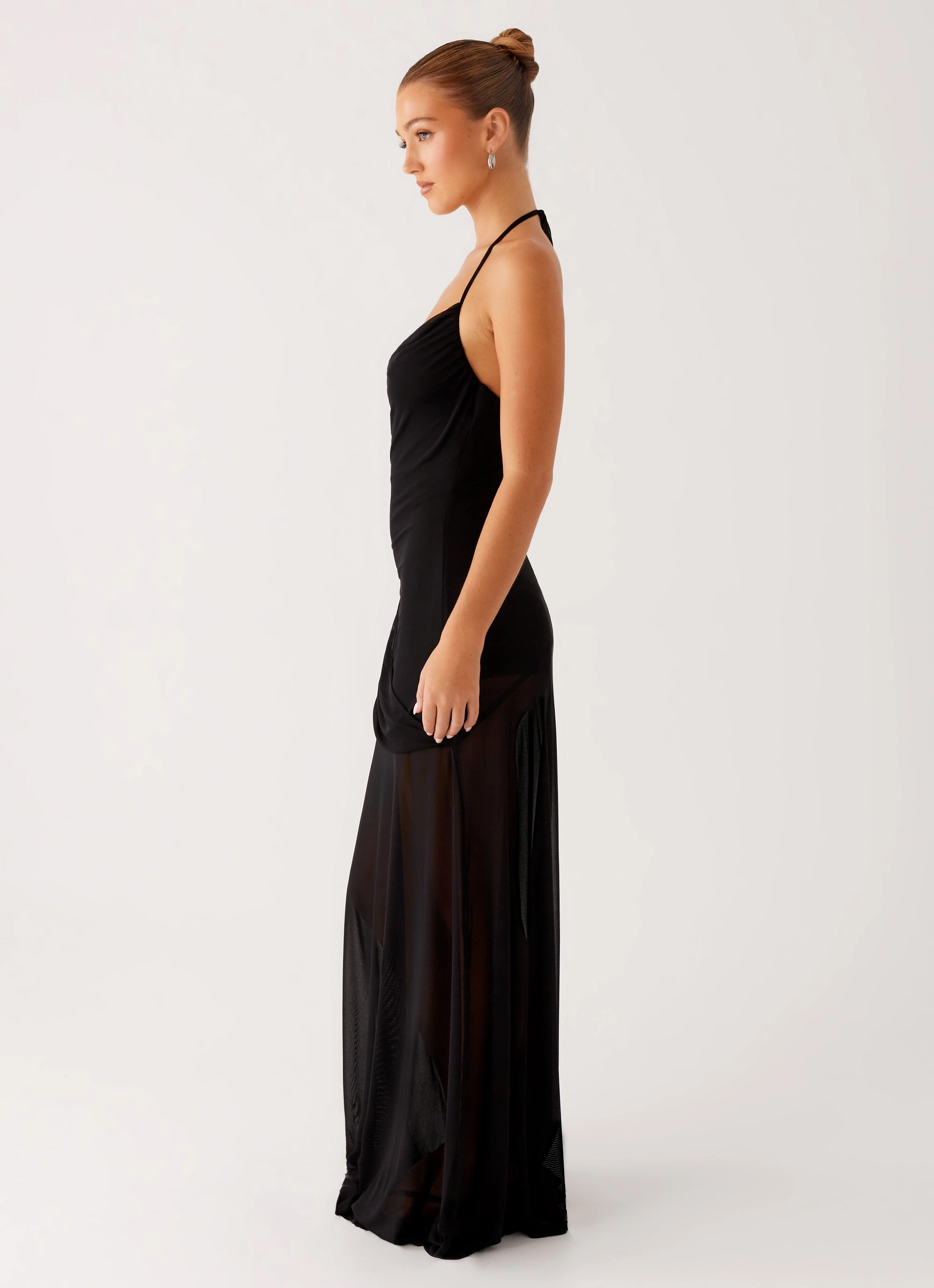 High Cut Square Neck Mckinley Maxi Dress - Black