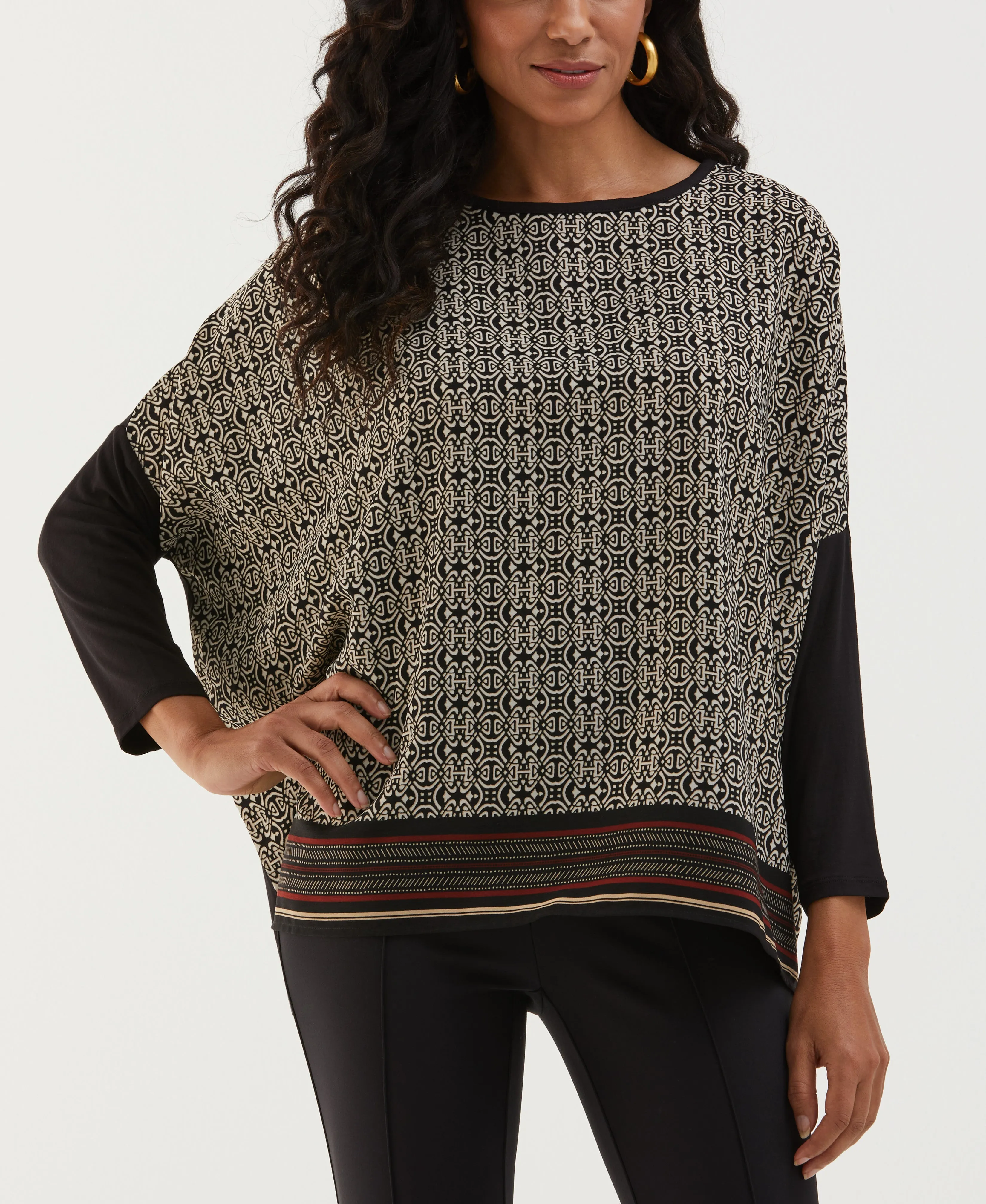 Medallion Print Knit Woven Top All-Purpose Wear