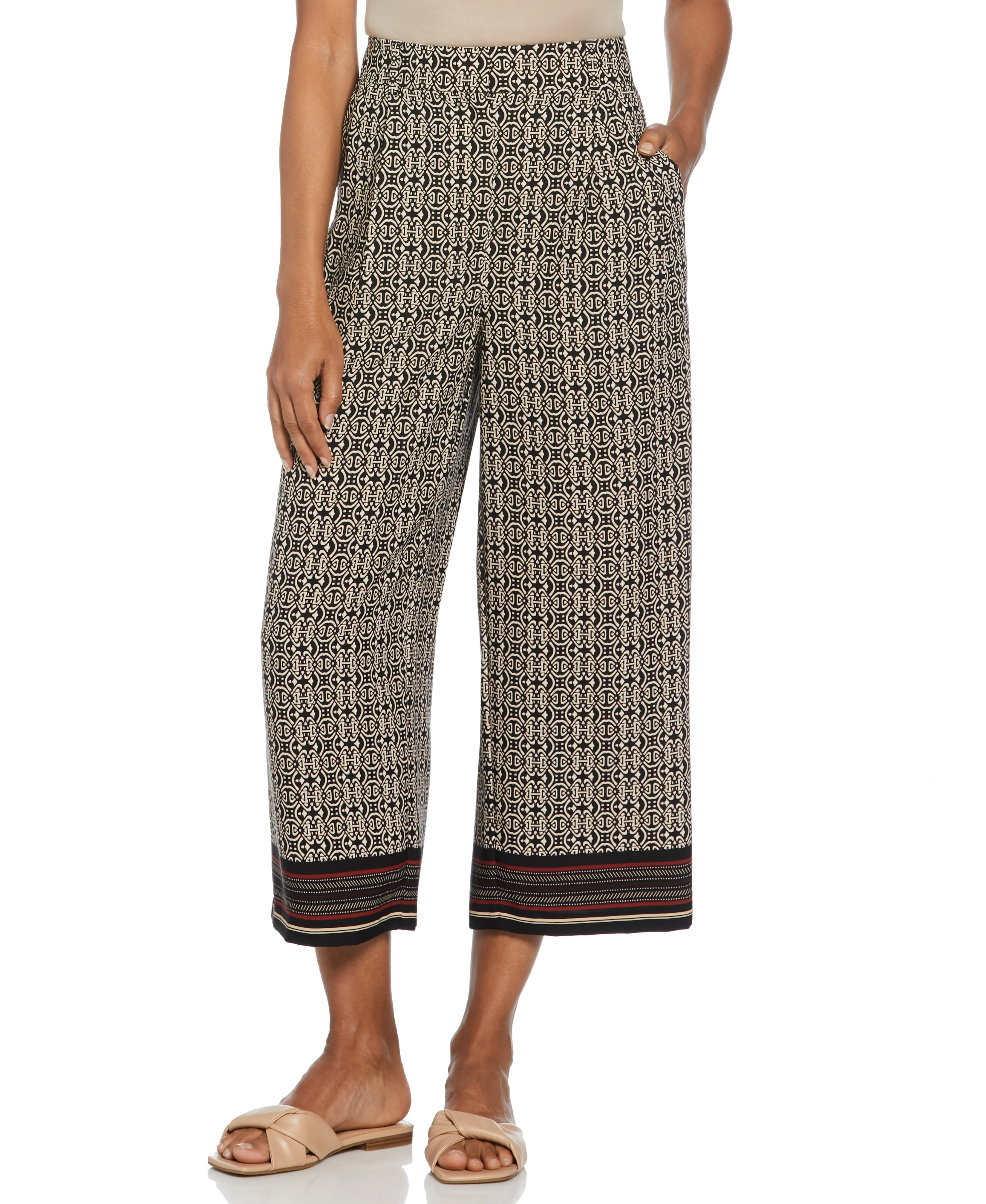 Medallion Print Wide Leg Crop Pant Comfort Layer