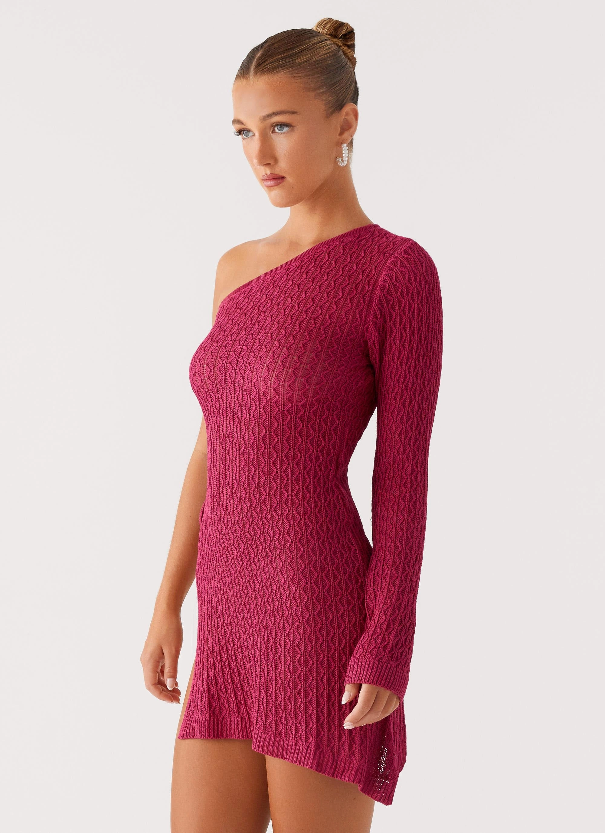 Medda Knit Mini Dress - Hot Pink Contrast-Piping Texture Play