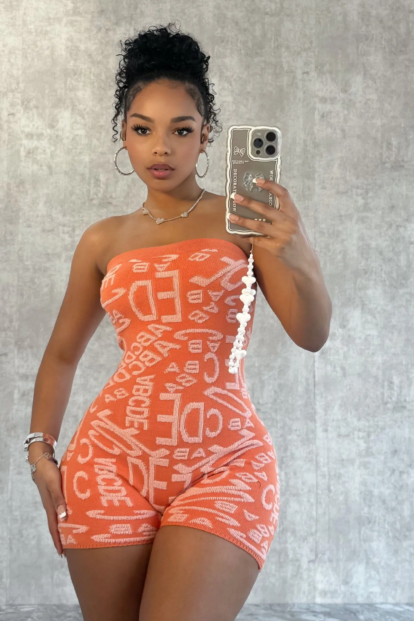 Belt loops Meet Me At Noon Knit Patterned Tube Romper