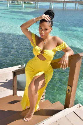 Megan Mesh Cutout Ruffle Midi Dress Classic Fit Eco-Lining