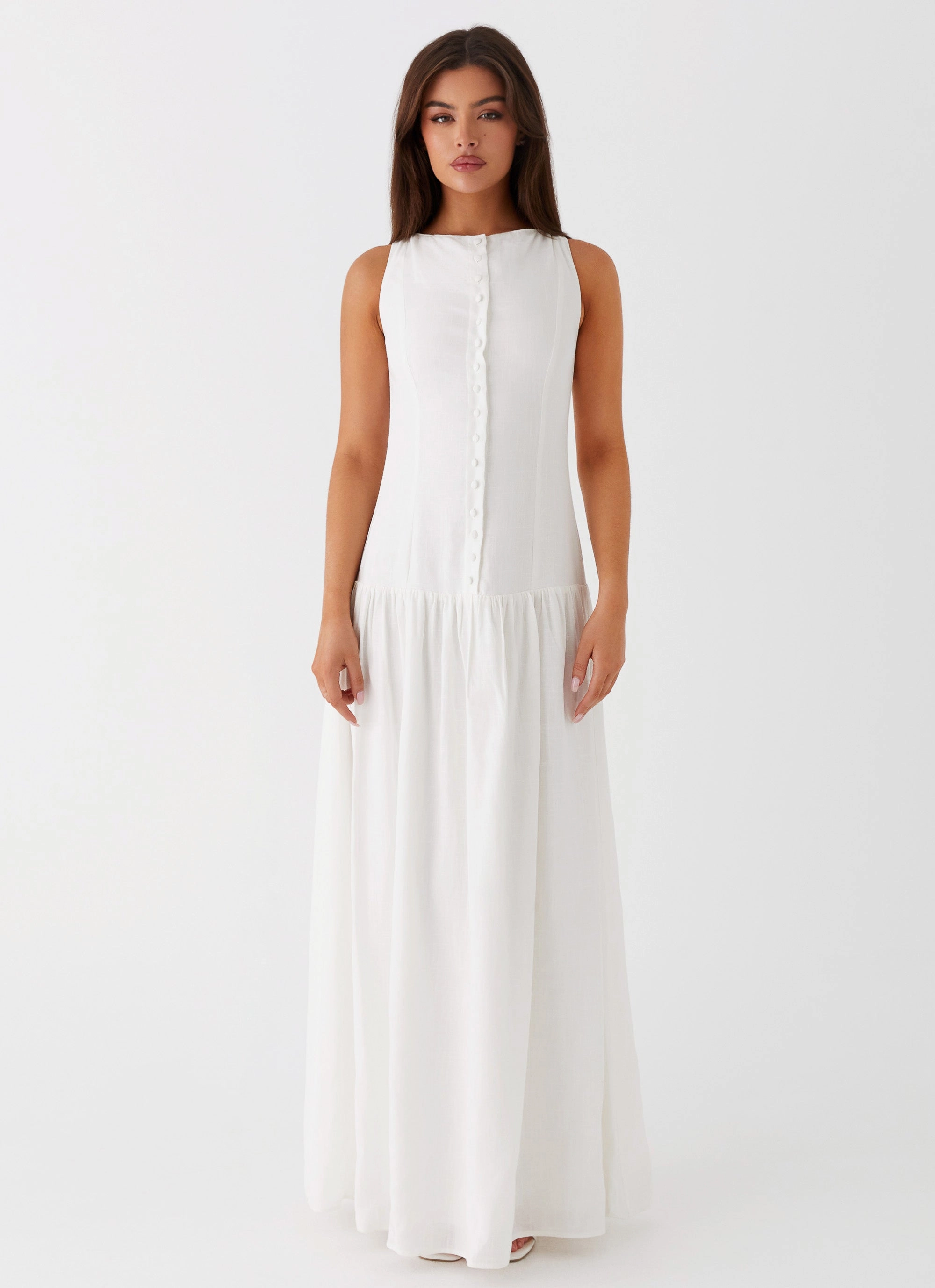 Meggie Linen Maxi Dress - White Versatile Fit Natural Texture