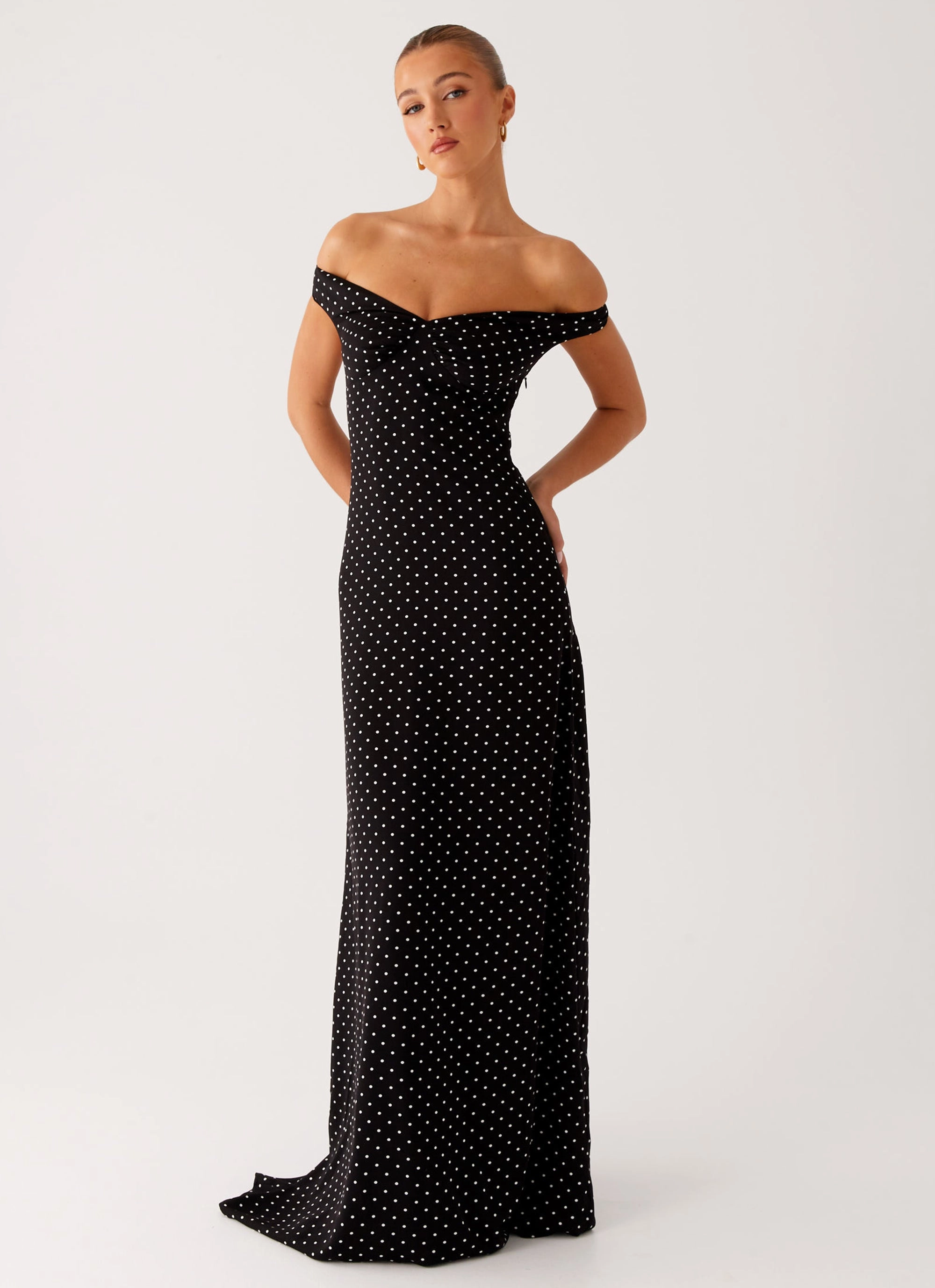 Melany Maxi Dress - Black Polka Dot TaglessDesign Mature Glam