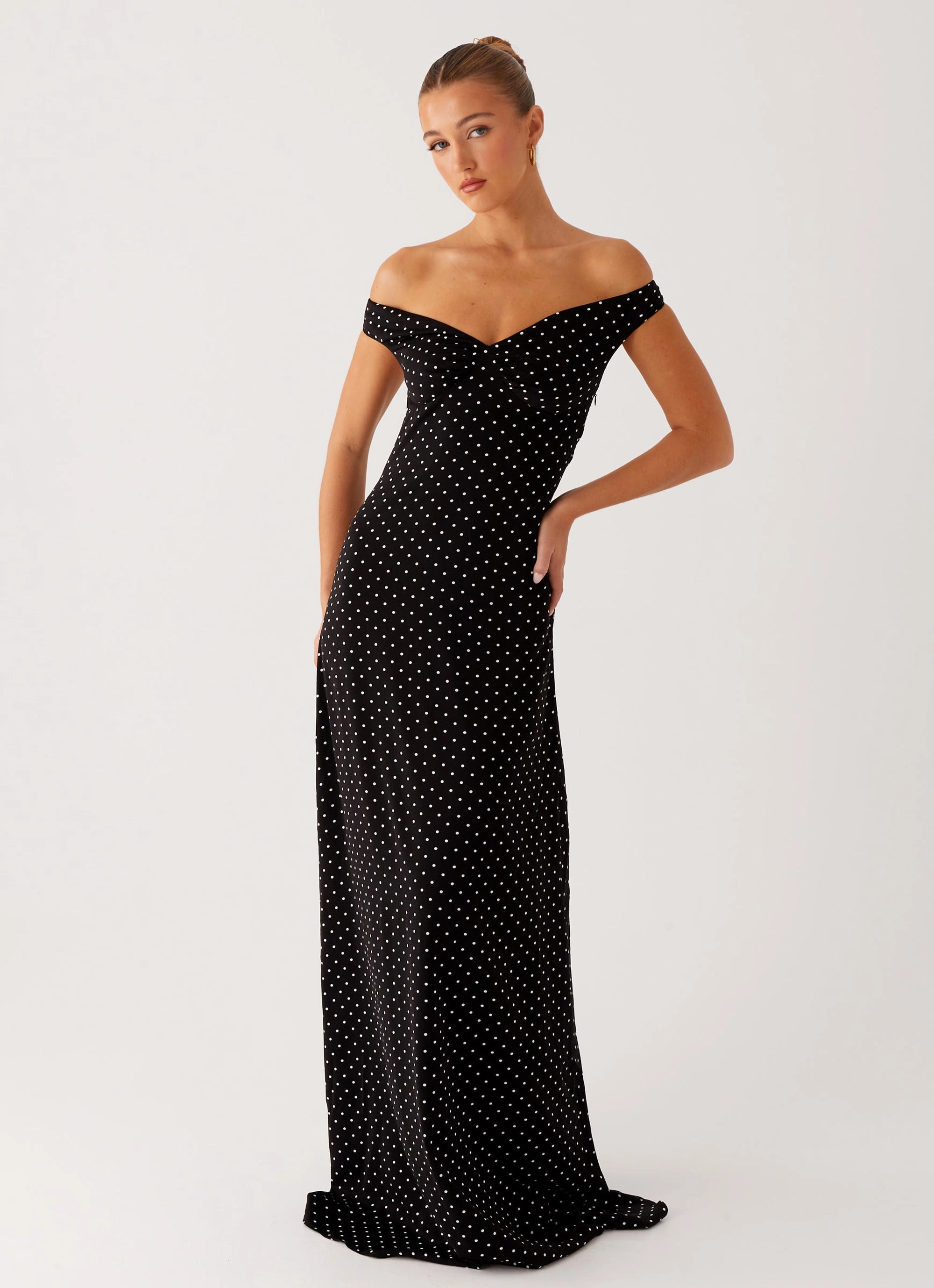 Draped Layer Melany Maxi Dress - Black Polka Dot