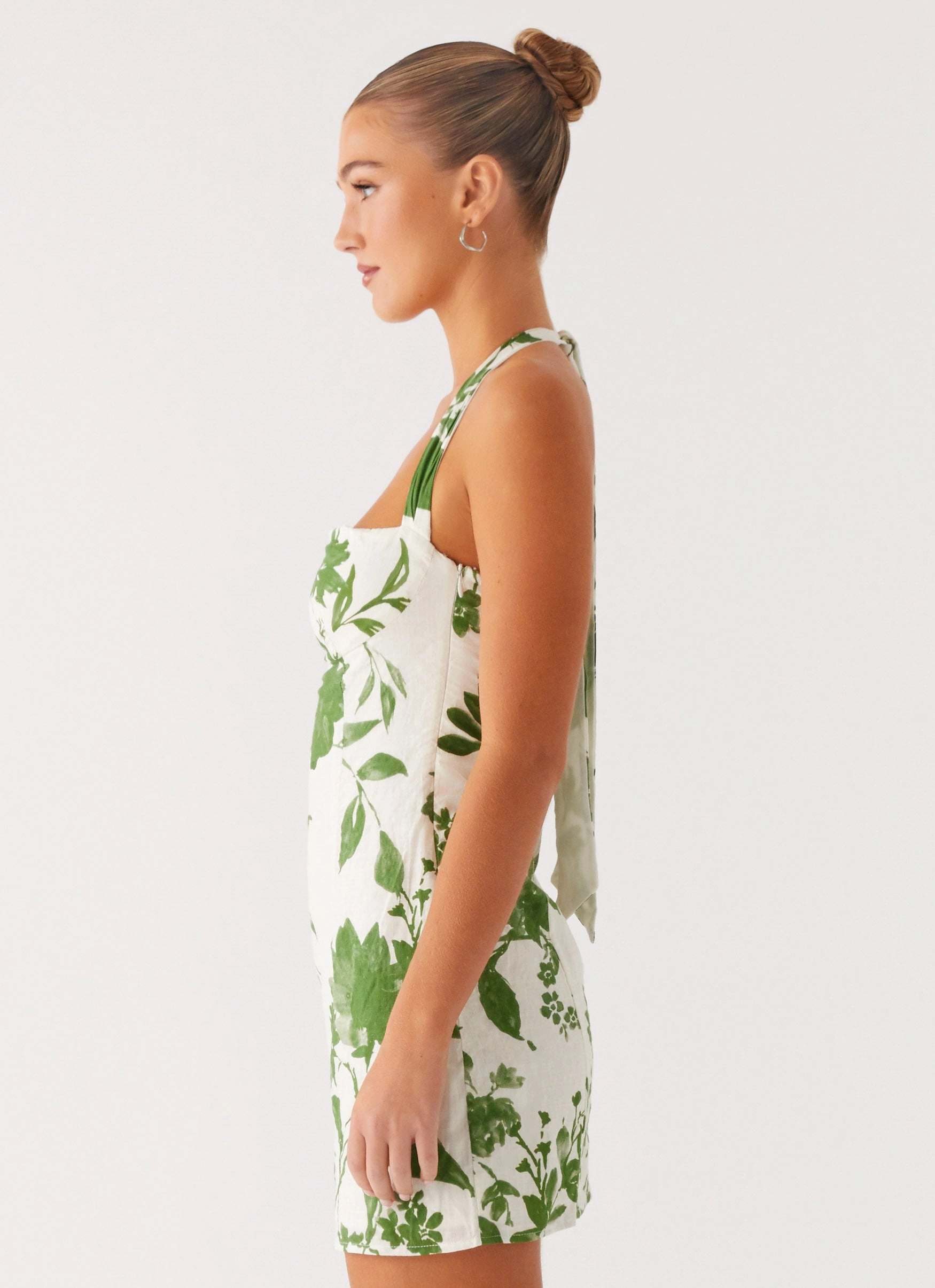 Melora Mini Dress - Verdant Bloom Statement Neck